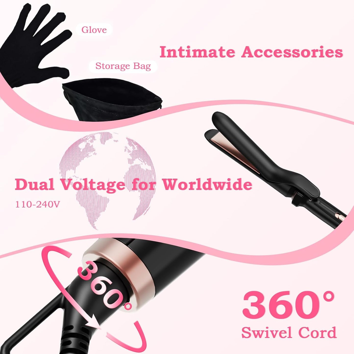 Ufree 5 in 1 Curling Iron with Interchangeable Ceramic Barrels (0.35"-1.25"), Curling Wand Set with Flat Iron Hair Straightener, Instant Heat Up, Dual Voltage Hair Curler, Gifts for Women