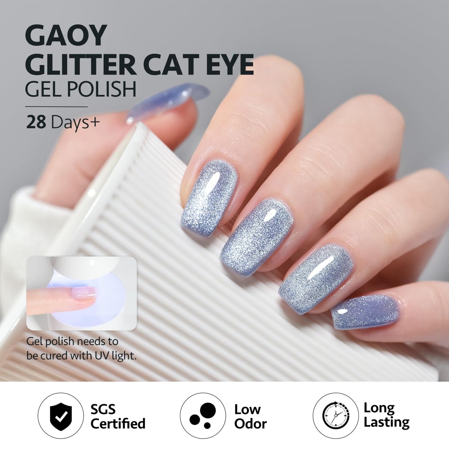 GAOY Holographic Glitter Cat Eye Gel Polish Set of 6 Colors with Free Magnet UV LED Soak Off Nail Polish Home DIY Manicure Nail Salon Varnish