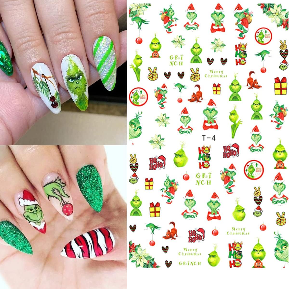 8 Sheets Christmas Nail Art Stickers - 3D Christmas Nail Decals with Xmas Tree, Santa Claus Designs - Holiday, Winter Nail Stickers for Women, Girls & Kids
