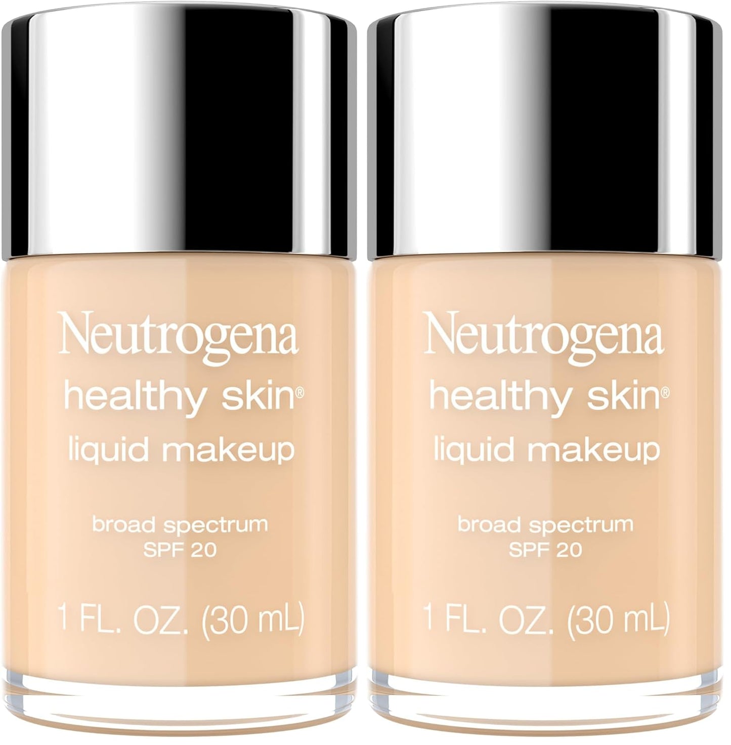 Neutrogena Healthy Skin Liquid Makeup Foundation, Broad Spectrum SPF 20 Sunscreen, Lightweight & Flawless Coverage Foundation with Antioxidant Vitamin E & Feverfew, Natural Beige, 1 fl. oz (Pack of 2)