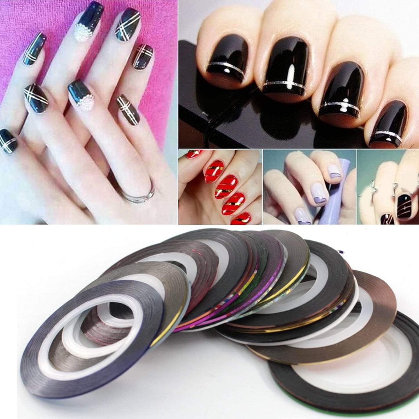 Nail Art Striping Tape Lines Kit 36 pcs 1mm 2mm 3mm Nail Tape Strips for Design DIY Silver Nails Striping Tape (Silver)