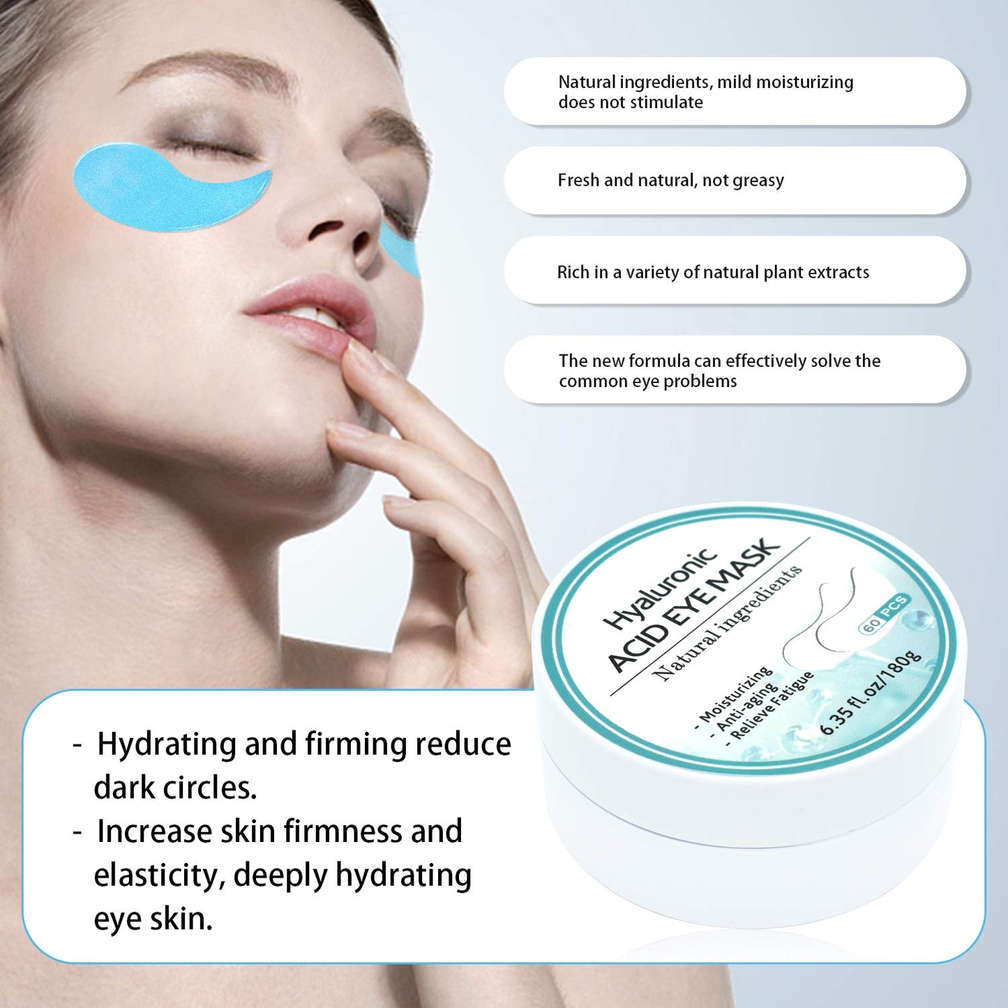 Under Eye Patches, Hyaluronic Acid Eye Mask Moisturizing, 60PCS Gel Eye Masks Pads With Collagen Eye Treatment for Reducing Dark Circles, Wrinkles Anti-Aging, Fine Lines Eye Bags Puffiness Women Men