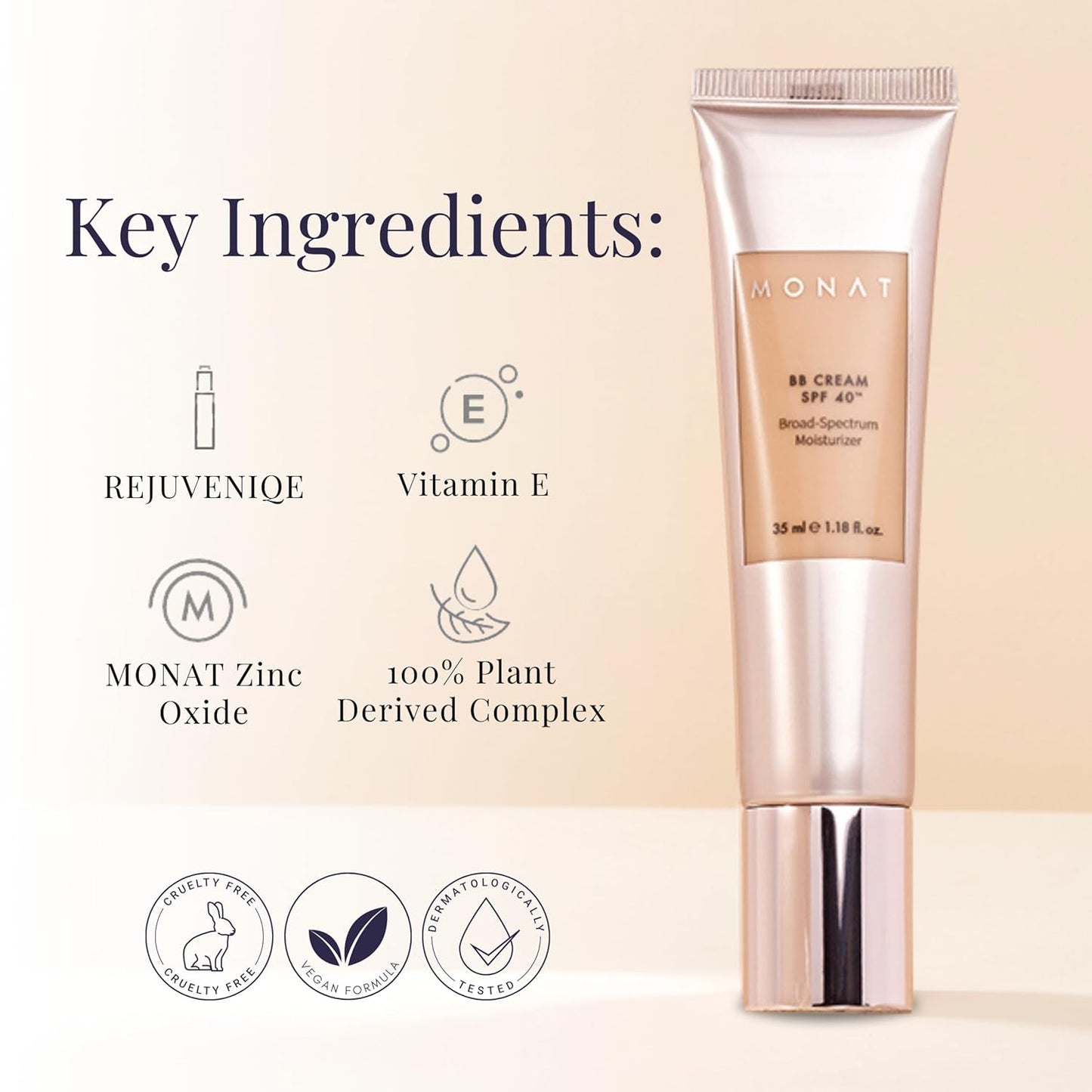 Monat BB Cream SPF 40 - Sand Broad-Spectrum Moisturizer, Lightweight Tinted Coverage, Fragrance-Free, 35ml/1.18 fl. oz.