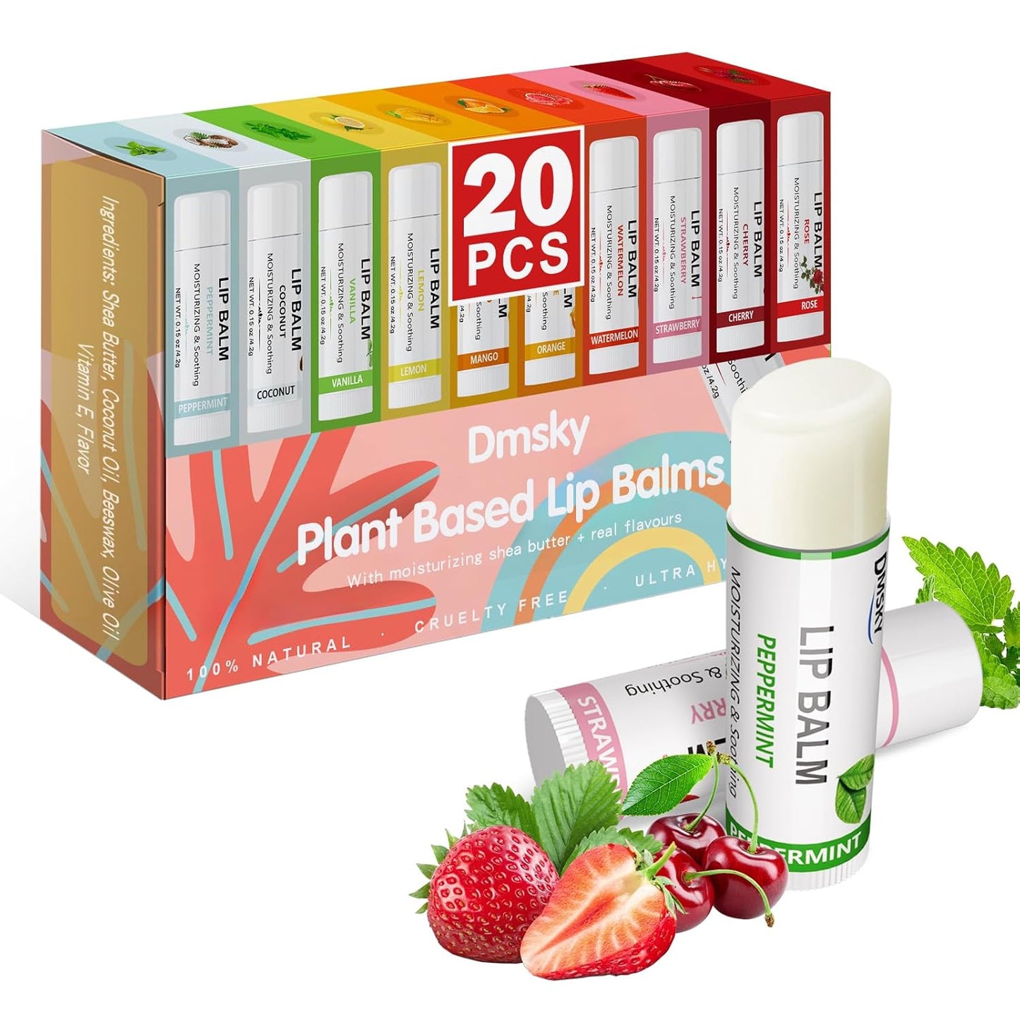 Dmsky Fruit Lip Balm Bulk - Hydrating for Men, Women, Kids - 0.15 Oz, 20 Count (Pack of 1)