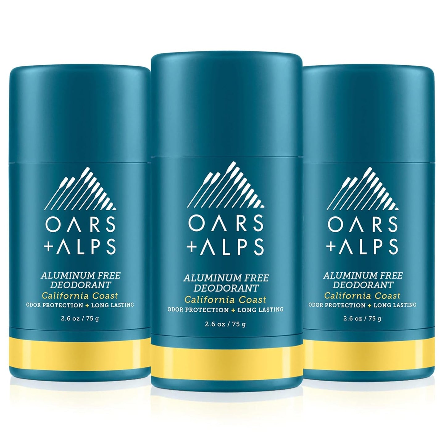 Oars + Alps Aluminum Free Deodorant for Men and Women, Dermatologist Tested and Made with Clean Ingredients, Travel Size, California Coast, 3 Pack, 2.6 Oz Each