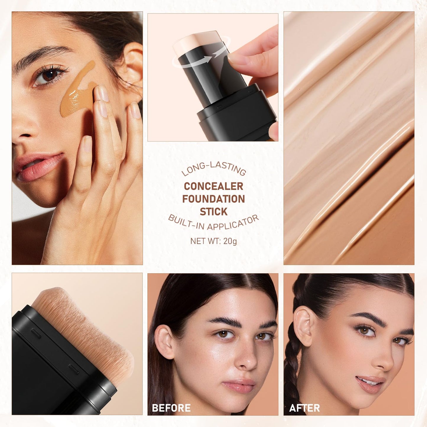 2PCS Long-Lasting Concealer Foundation Stick, Creamy Full Coverage, Hydrating Olive & Camellia Formula for Dark Circles (04 wheat)