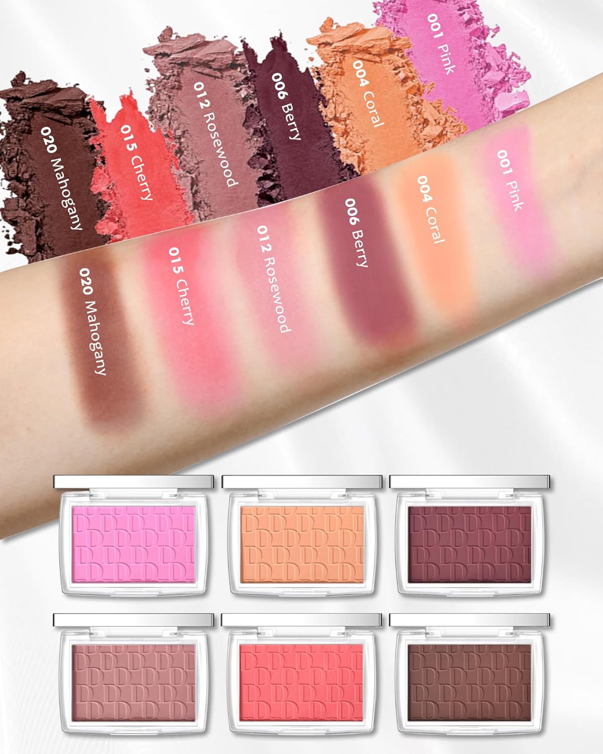 Powder Blush Palette, Matte Powder Makeup Blush for Cheeks, Natural Glow Face Blush Contour Palette, Lightweight, Smooth, High Impact Buildable Color, Long-lasting All-Day Face Enhancing -#Coral