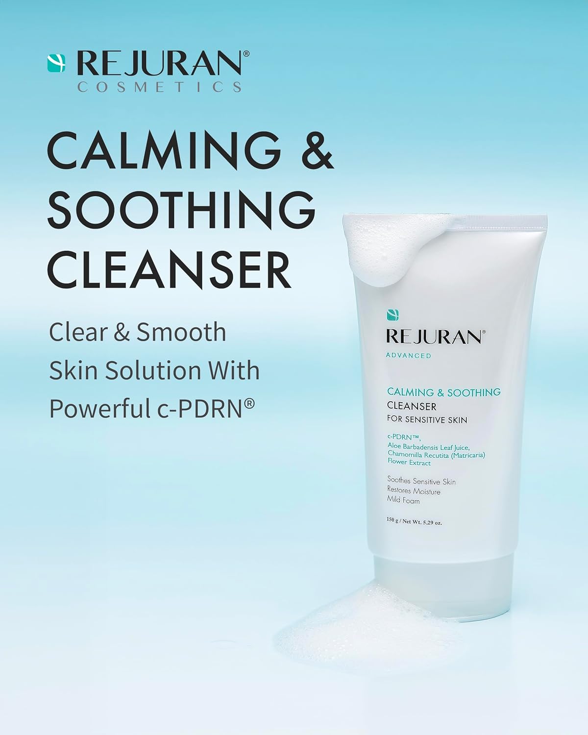 REJURAN® Advanced Calming & Soothing Cleanser, c-PDRN® - Gentle Gel Face Wash Suitable for Sensitive Skin, Effectively Retains Moisture (5.29 oz)