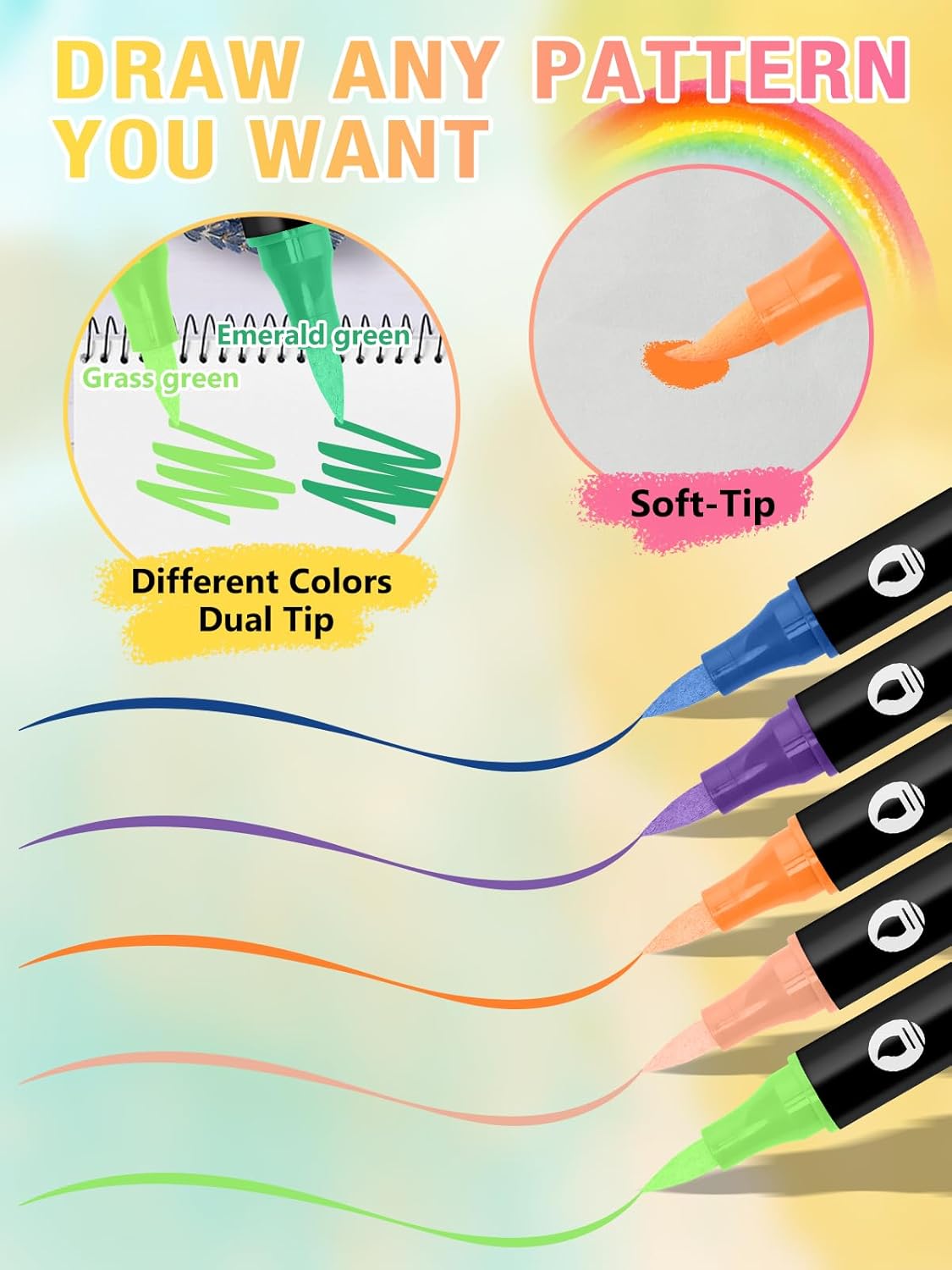 EBANKU 24 Color Nail Art Pens Set 3D Acrylic Paint Nail Art Quick-Drying Nail Point Dotting Liner Pen Sets for Home & Salon Nail DIY, 12 Count Double Headed Nail Pens