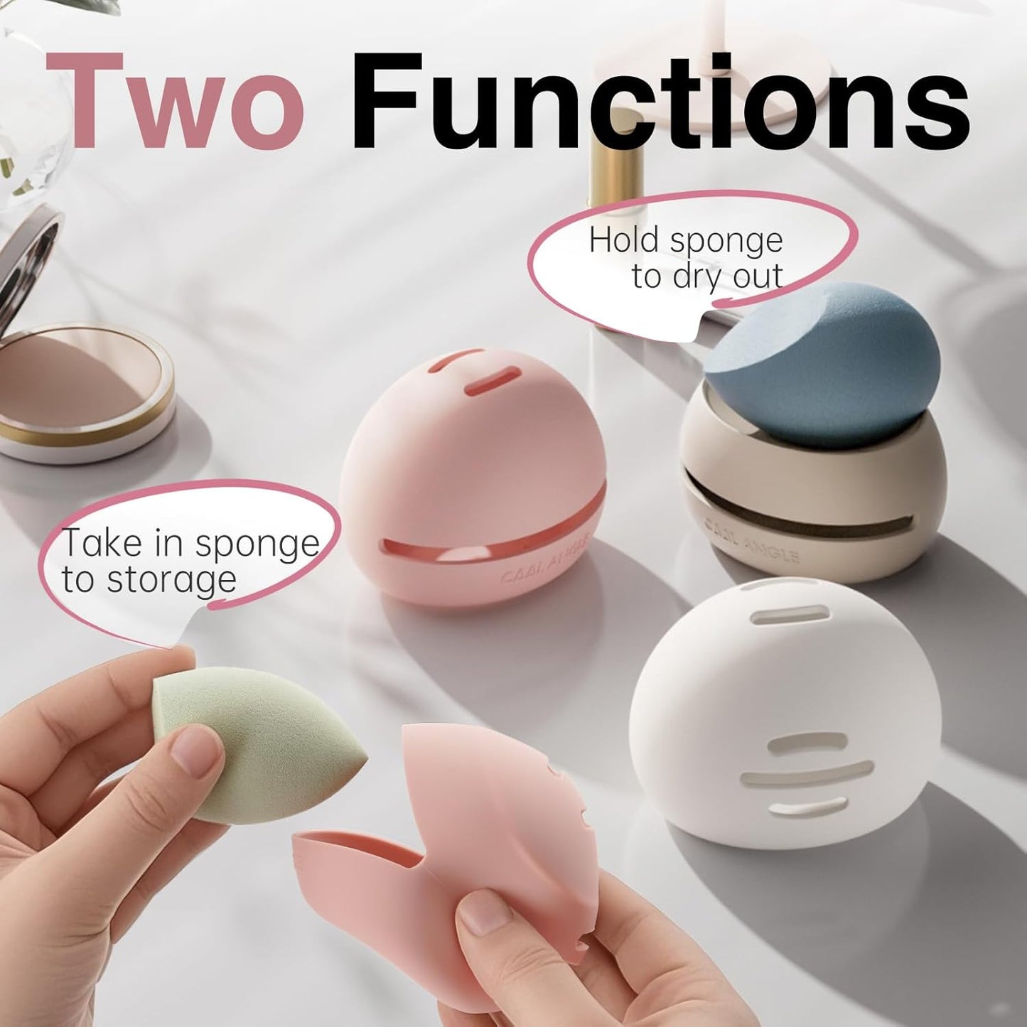 2Pcs Makeup Sponge Holder Silicone Beauty Sponge Holder Makeup Blender Case for Travel 2 in 1 Stand Storage For Quick Drying Khaki+Khaki
