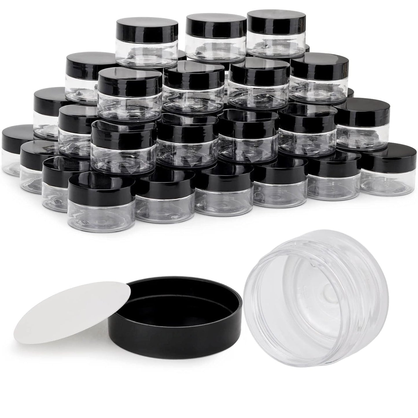 50 Count 1oz Cosmetic Containers with Lids BPA Free Plastic Sample Containers Empty Makeup Containers Refillable Cosmetic Jars Leakproof Travel Jars - Black