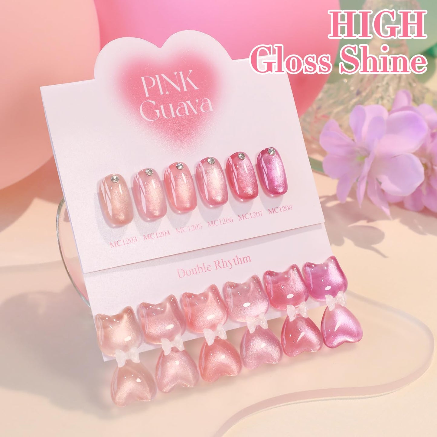 Double Rhythm Cat Eye Gel Nail Polish Set of 6 Same Color Same Bottle 0.5 Oz Shimmer Glitter with Magnet Holographic Reflective Magnetic UV Nail Polish Kit at Home (Glass Nude Pink Rose-T6-45)