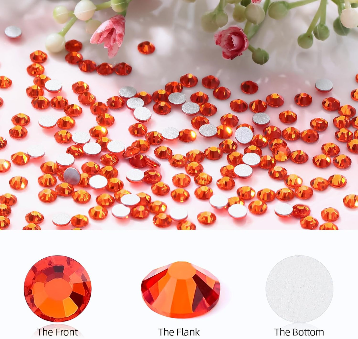 Hyacinth Flatback Rhinestones, Glass Rhinestones for Nail Art and Craft, Glue Fix, Loose Crystal Gemstones(Orange, SS10, 1440pcs, 2.7-2.8mm)