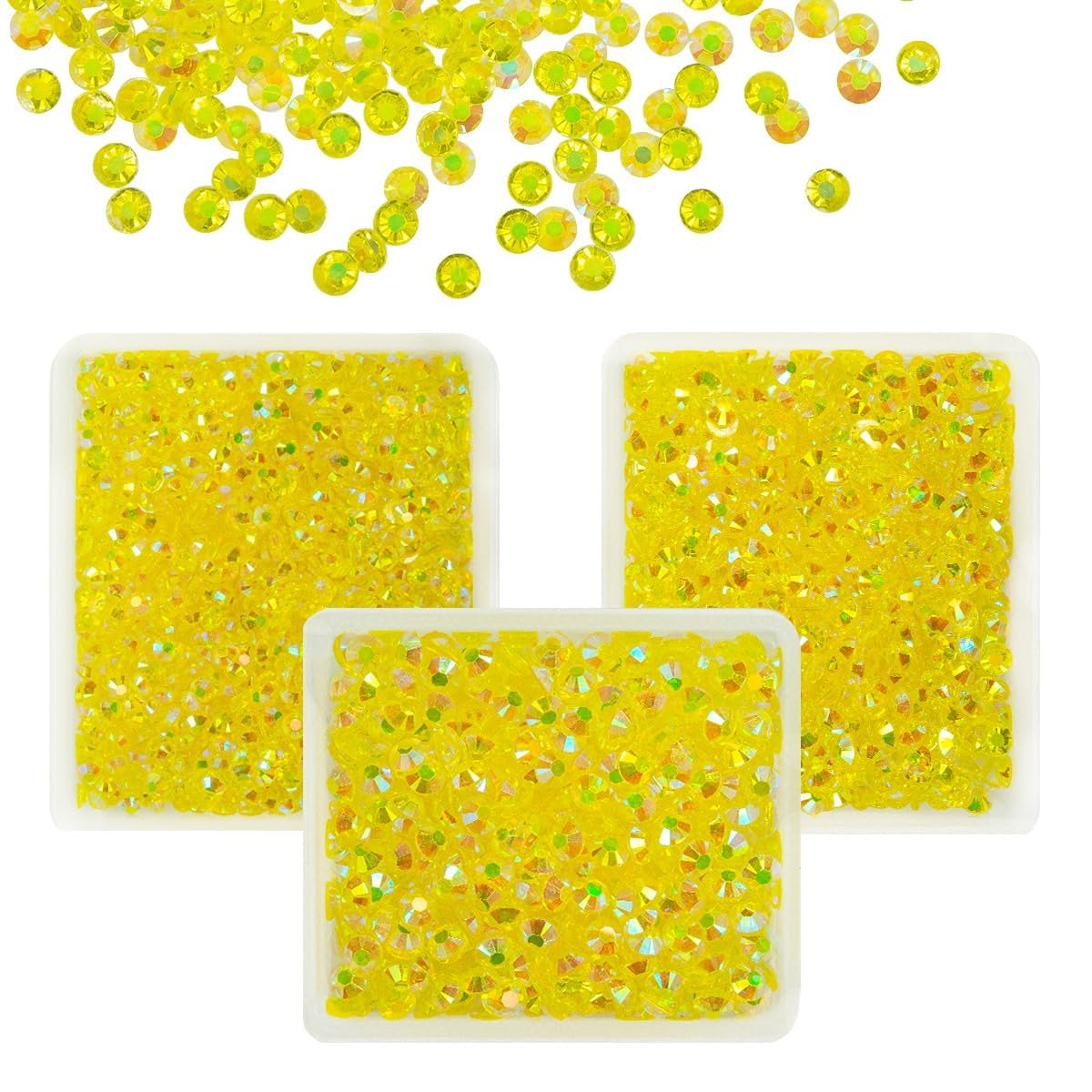 Transparent Lemon Yellow AB Resin Rhinestones for Crafting 3mm 4mm 5mm Clear Citrine Flatback Jelly Stones Diamonds Crystals Gems Charms for Nails Face Eyes Makeup Tumblers Bottles DIY Crafts