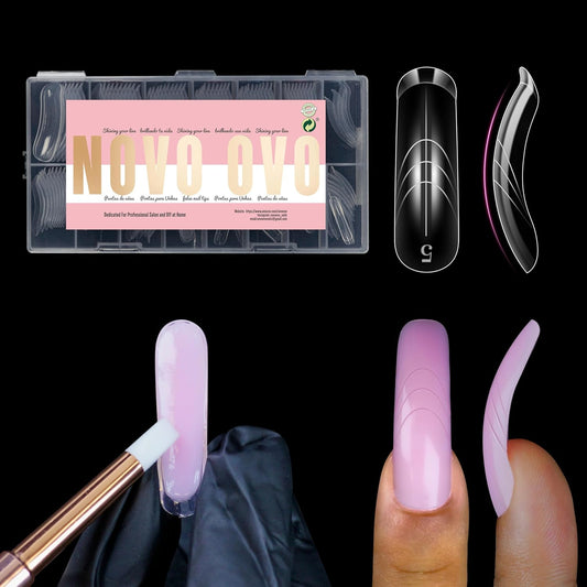 Helloween Curved Square Nail Dual Forms for Poly Gel Extension with Guiding Line Inside, M L XL Reusable Full Cover Acrylic/Builder/Hard Gel Polygel Molds for Salon DIY x 15 sizes 150 Pcs