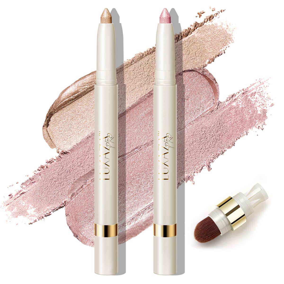 Eyeshadow Makeup Stick, Cream Shimmer, Eyeshadow Highlighter Makeup Eye Brightener Pencil Sticks Cosmetics, with Built-in Brush and Sharpener