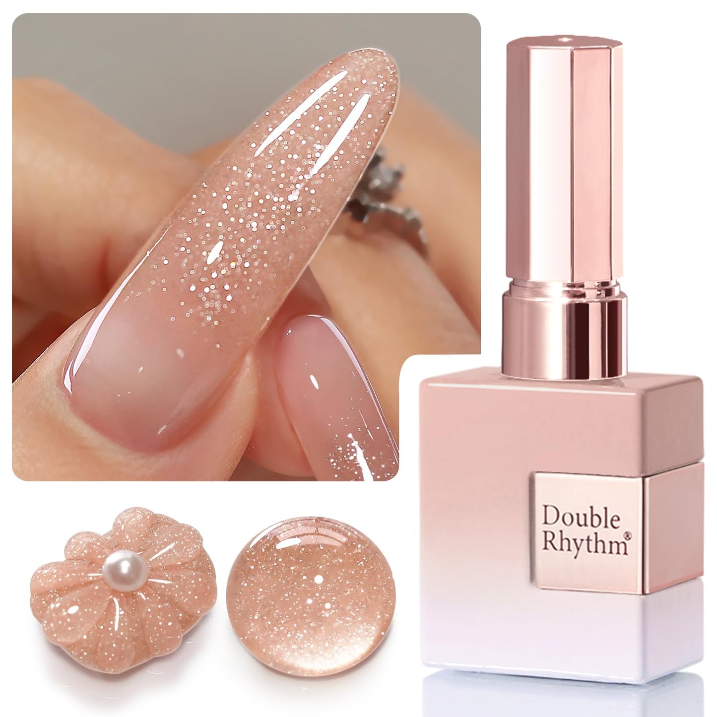 Double Rhythm 0.5Oz Glitter Gel Polish Shimmer Reflective Color for Nail Art Salon DIY Soak Off 15ml Nail Lamp Gel Polish at Home (Nude Pink-B1171)