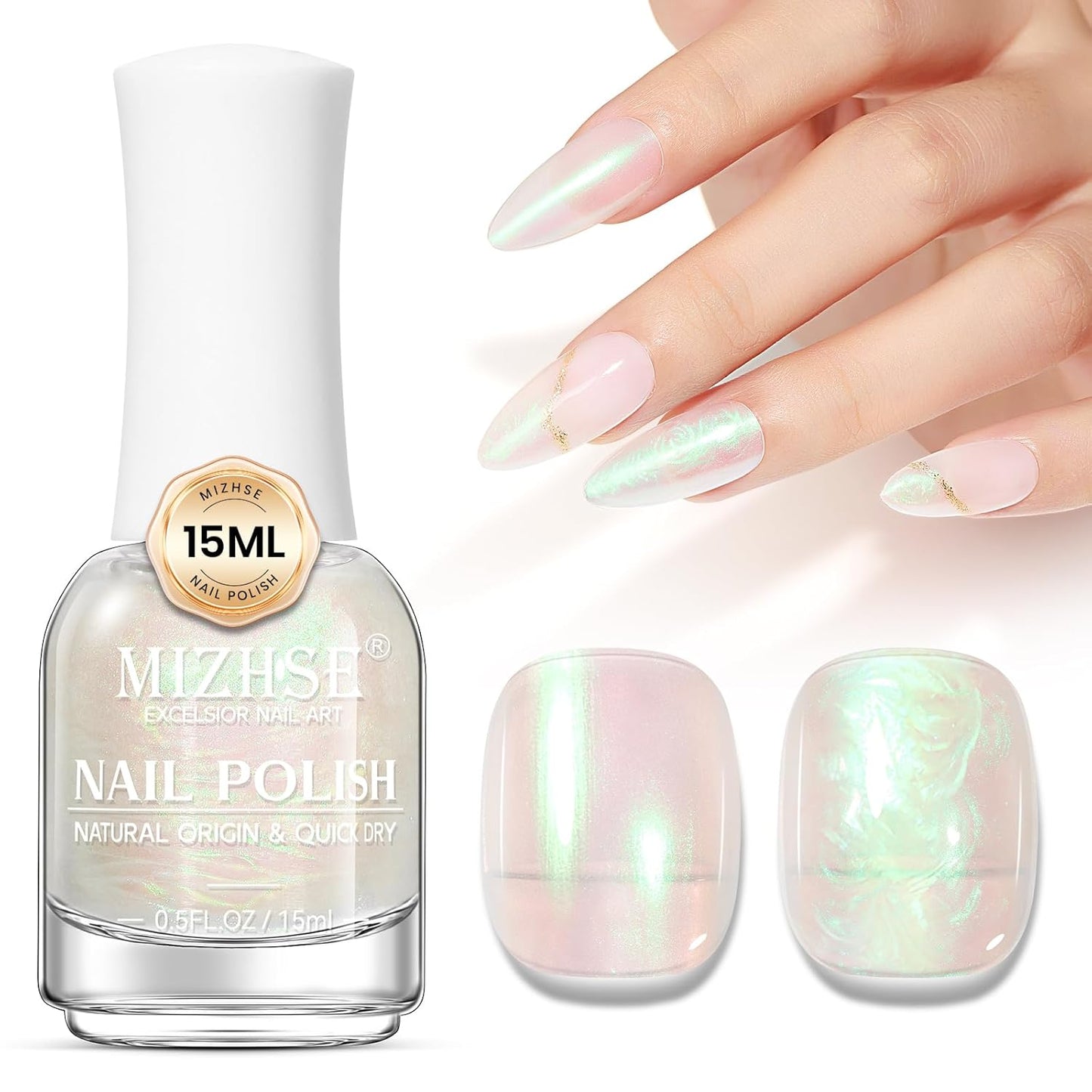 MIZHSE Nail Polish: 15Ml Mermaid Pearl Nail Polish Green Aurora Effect Nail Polish, Fingernail and Toenail Polish Glossy Long Lasting Nail Polish Trendy DIY at Home Nail Gift Spree