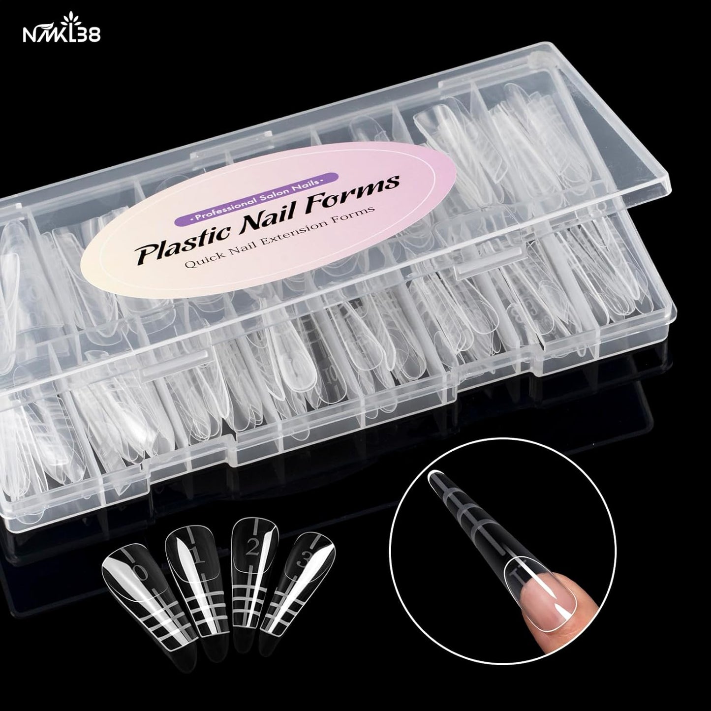 NMKL38 150PCS Dual Nail Forms 15 Sizes Extension Poly Nail Gel Full Cover Nail Molds With Scale Nail Art Design