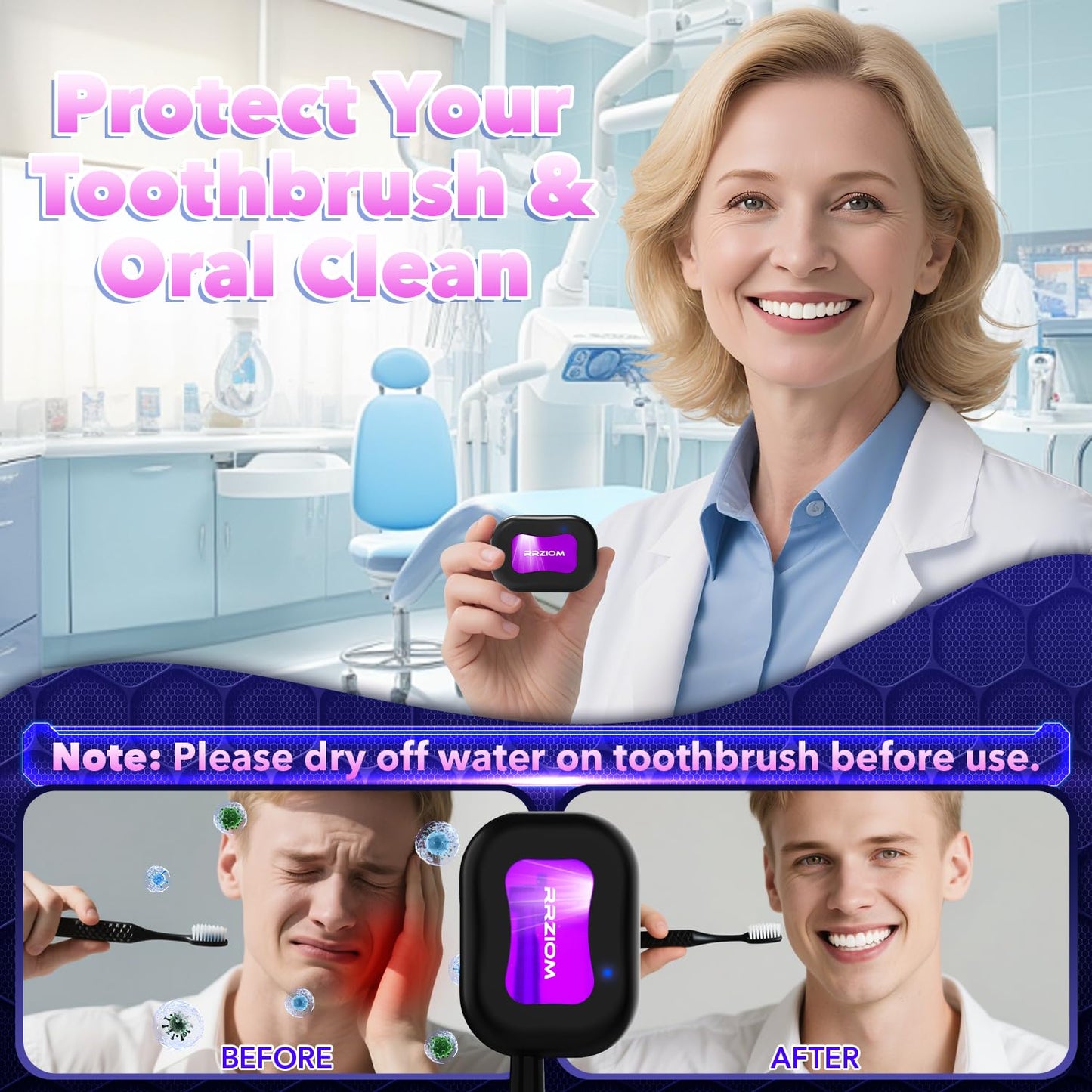 Toothbrush Sanitizer Case, Portable Toothbrush Covers Rechargeable, Rechargeable Toothbrush Cleaner Holder Case for Travel Home, Detachable Toothbrush Cover Cap for All Toothbrushes (Black)