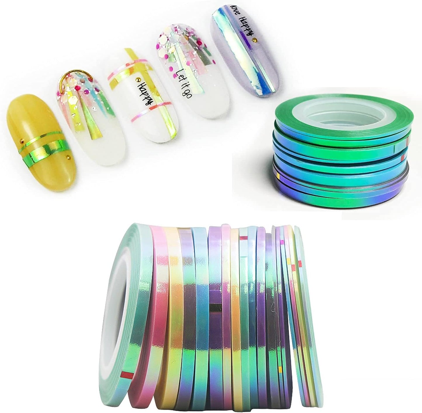 Nail Art Striping Tape Lines Kit 21 pcs 1mm 2mm 3mm Nail Tape Strips for Design DIY Silver Nails Striping Tape (Pink)