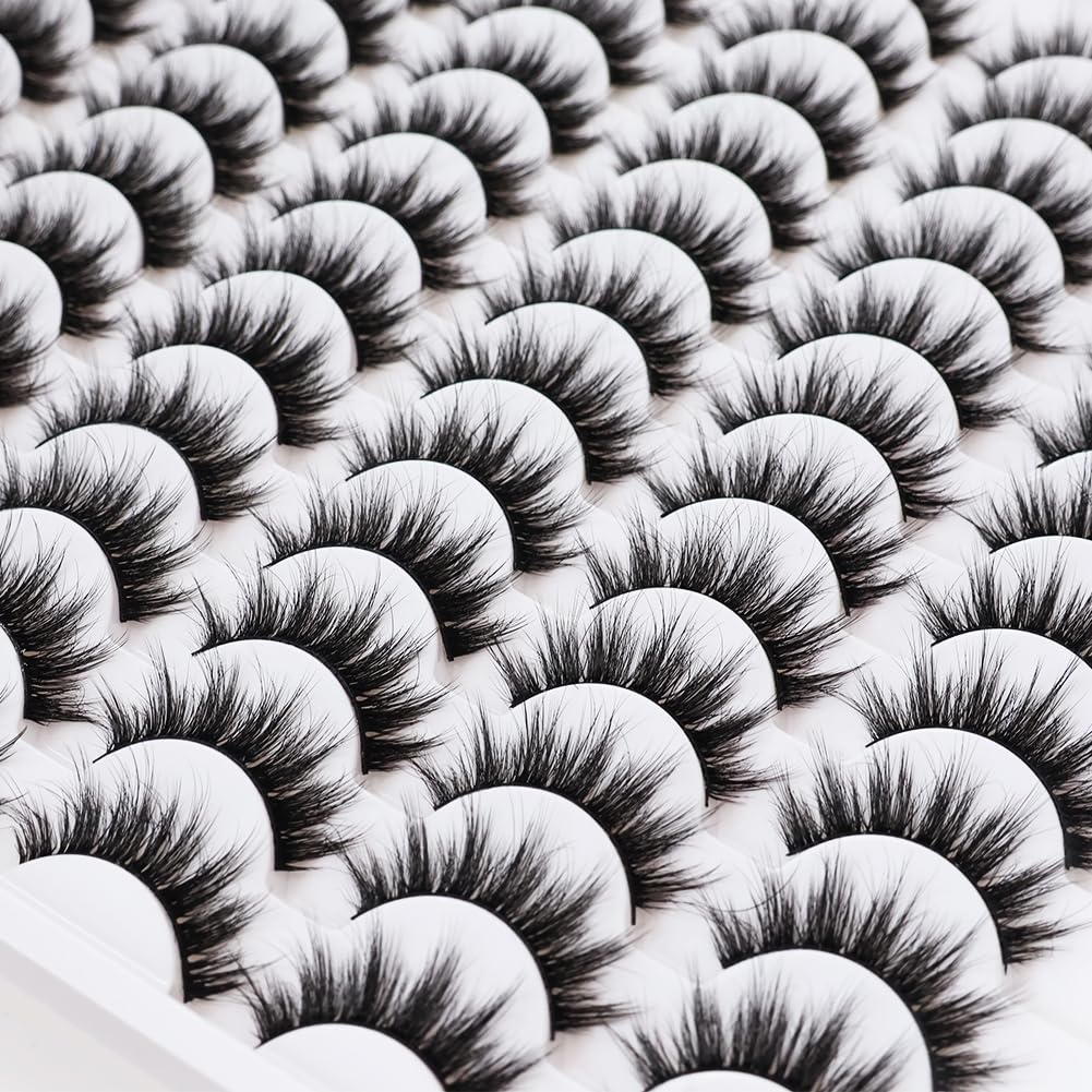 False Eyelashes 48 Pairs Faux Mink Lashes 14mm Wispy Lashes 3D Fluffy Cat Eye Lashes Pack Bulk Wholesale Strip Lashes(style 48-035)