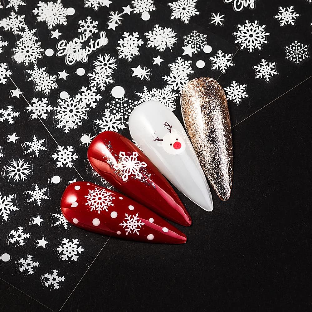 Snowflake Nail Stickers 10 Sheets Christmas Snowflake Nail Decals 3D Self-Adhesive Winter Theme Nail Sticker White Nail Art Design Decals DIY Nail Decoration Supplies for Women Girls