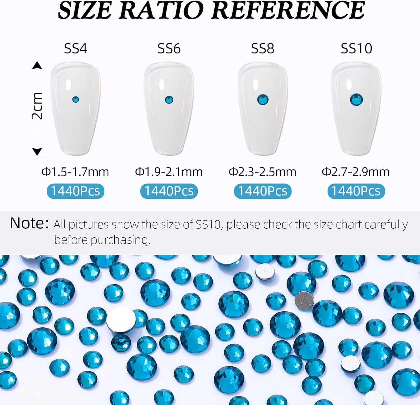 Malachite Blue Flatback Rhinestones, Glass Rhinestones for Nail Art and Craft, Glue Fix, Loose Crystal Gemstones(Malachite Blue, SS10, 1440pcs, 2.7-2.8mm)