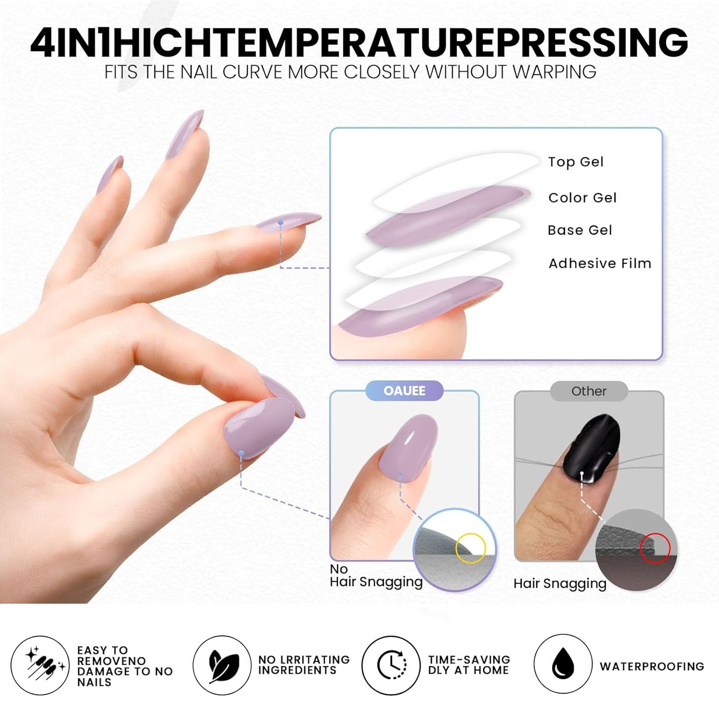 Semi Cured Gel Nail Strips | Built-In Gel Top Coat | UV Light Required | Salon Quality, Easy Application And Removal (Lilac Color)