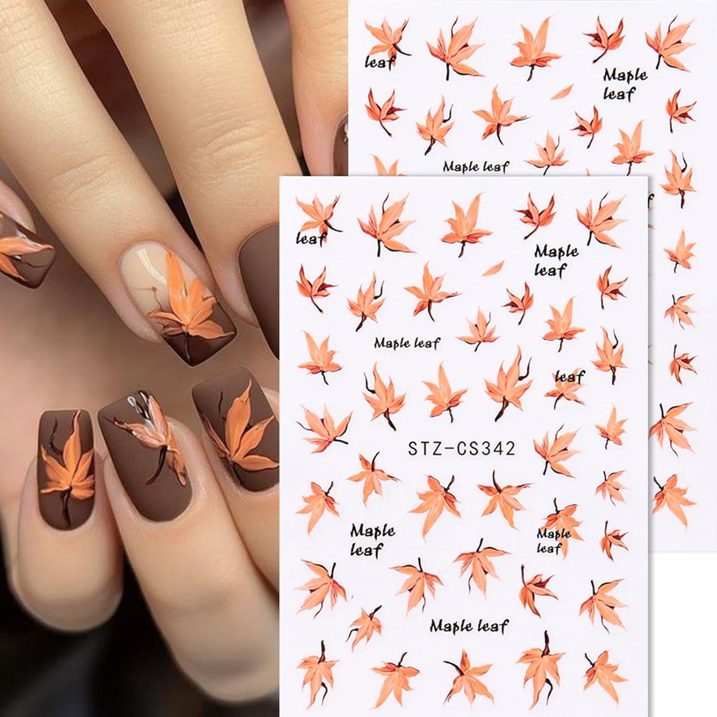 Maple Leaves Nail Stickers 6PCS Fall Maple Leaf Nail Decals 3D Self-Adhesive Red Orange Leaves Nails Design Nail Supplies Fall Stickers for Nails Thanksgiving Day Nail Decals for Women DIY Manicure