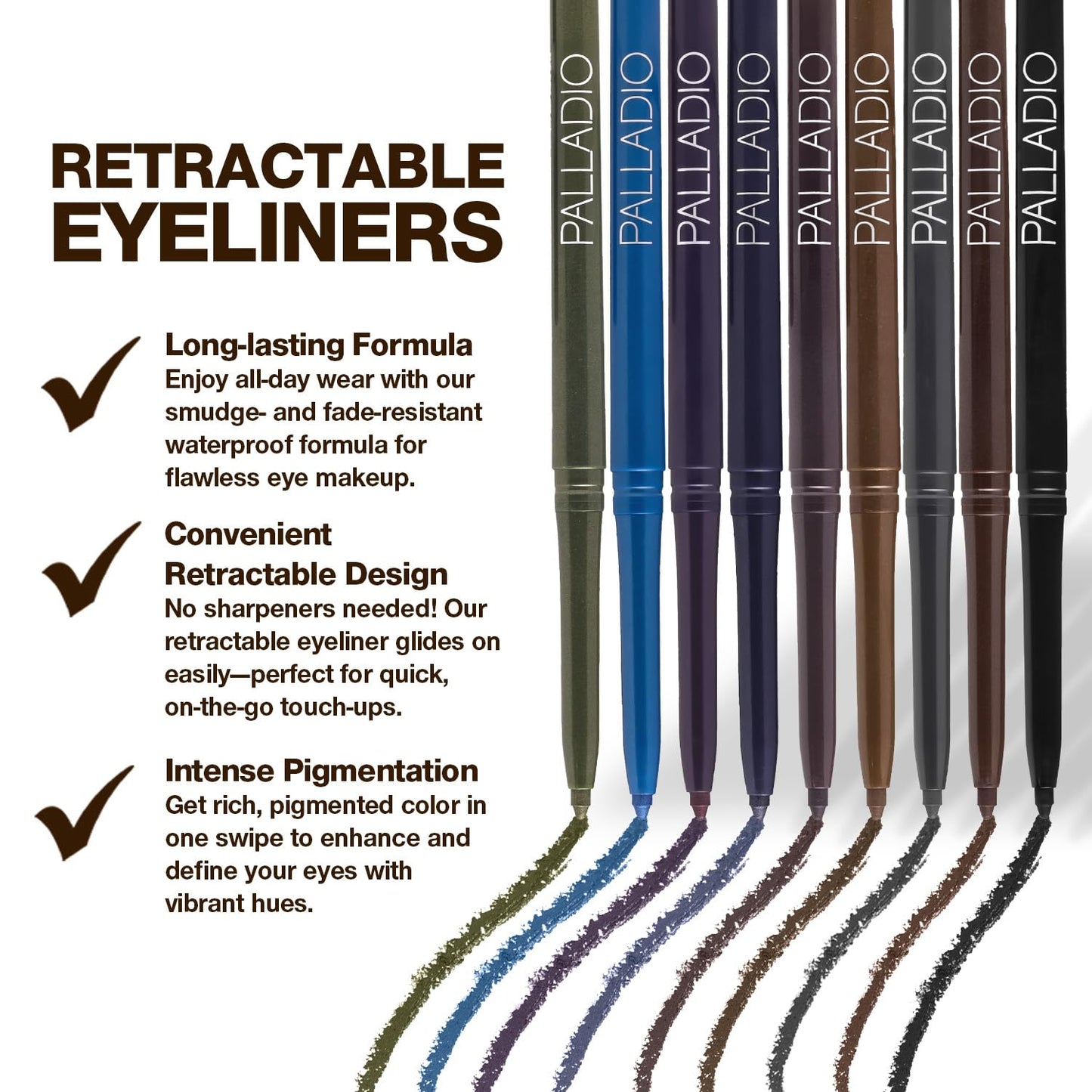 Palladio Retractable Waterproof Eyeliner, Richly Pigmented Color and Creamy, Slip Twist Up Pencil Eye Liner, Smudge Proof Long Lasting Application, All Day Wear, No Sharpener Required, Olive