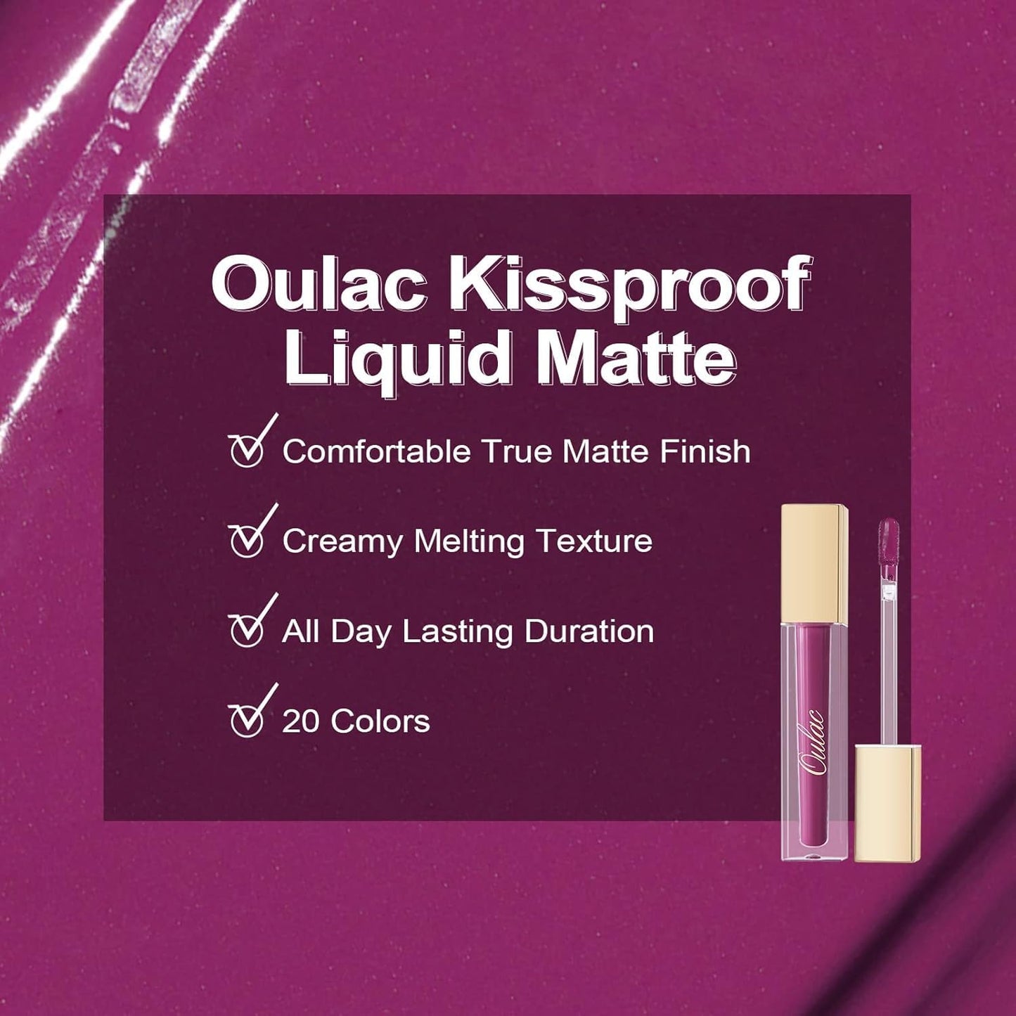 Oulac Matte Liquid Purple Lipstick for Women, Dark Violet Long Lasting Lipstick, Waterproof Lip Stain, No Transfer, Creamy High Pigmented Formula with Vitamin E, Vegan & Cruelty-Free M15