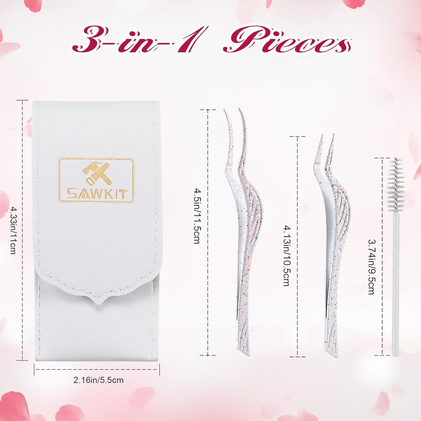 Eyelash Applicator Tool 3-pcs Lash Applicator Tool Set with Eyelash Extension Tweezers, Brush – Professional Eye Lash Applicator Tools for DIY Eyelash Extensions, Cluster Lashes