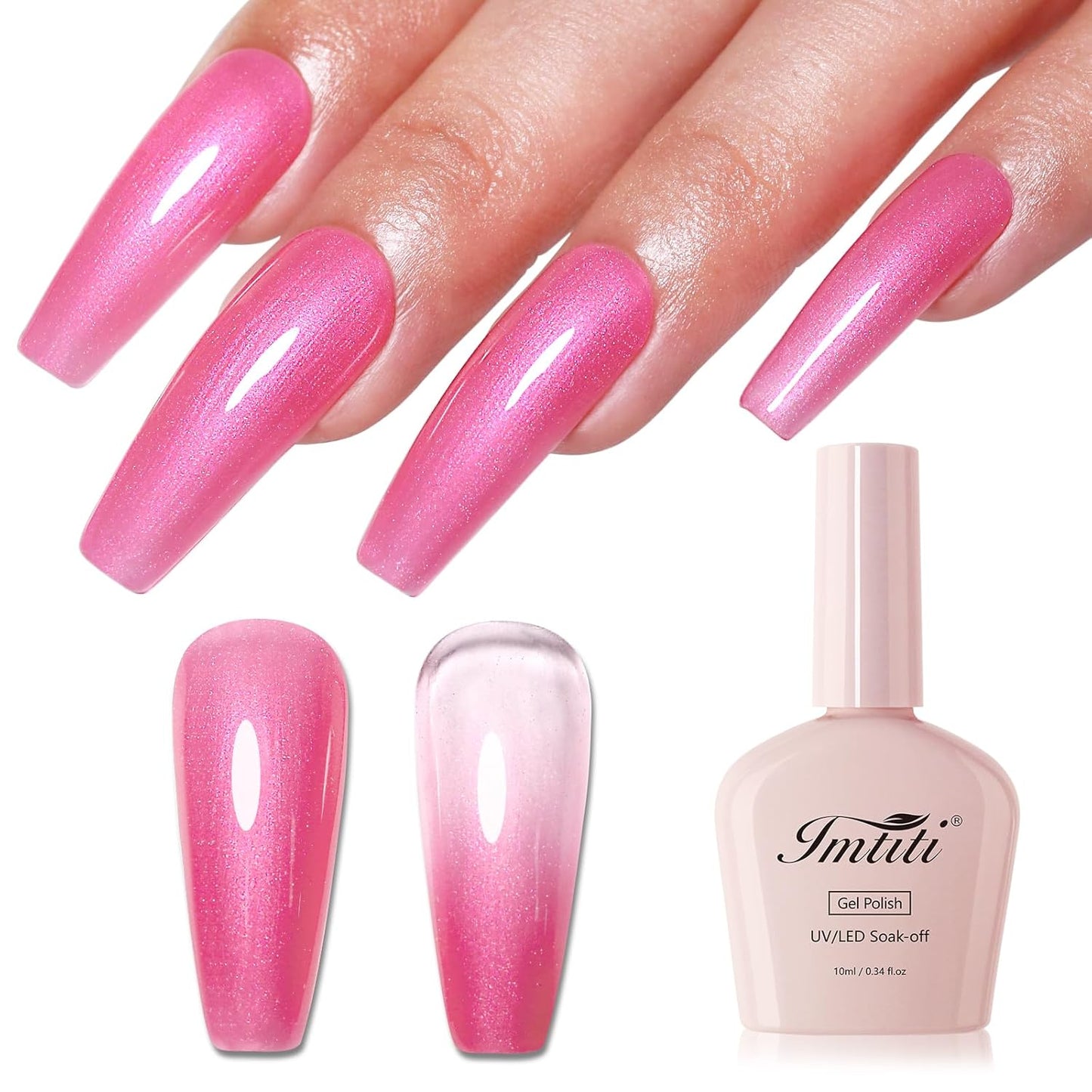 Imtiti Glitter Gel Nail Polish, Rose Pink Pearl Glitter Nail Gel Polish Diamond Shimmer Sparkle Soak Off UV LED Spring Summer Manicure 10ML