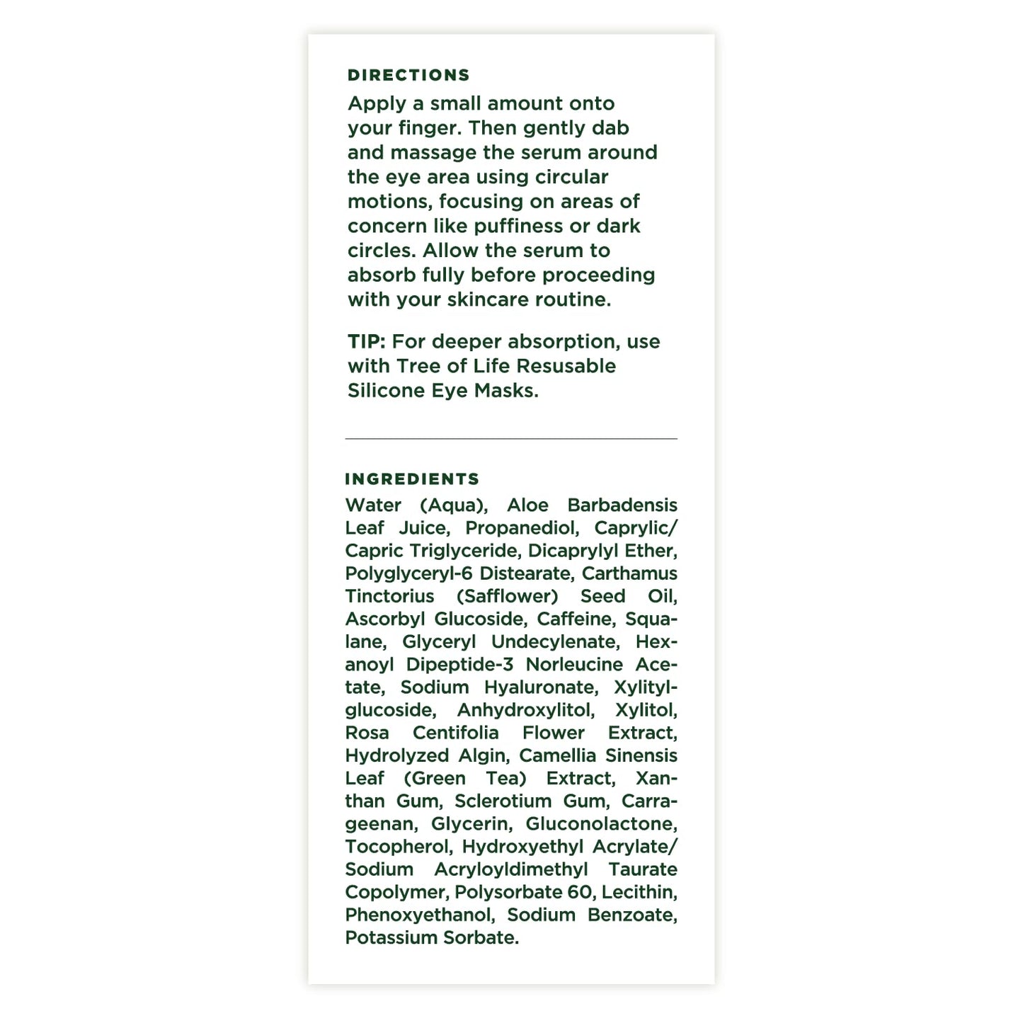 Tree of Life Caffeine Under Eye Serum - 1fl oz - Dermatologist Tested Dark Circles Treatment - Hydrating Anti-Aging Formula to Reduce Puffiness, Bags & Wrinkles - All Skin Types