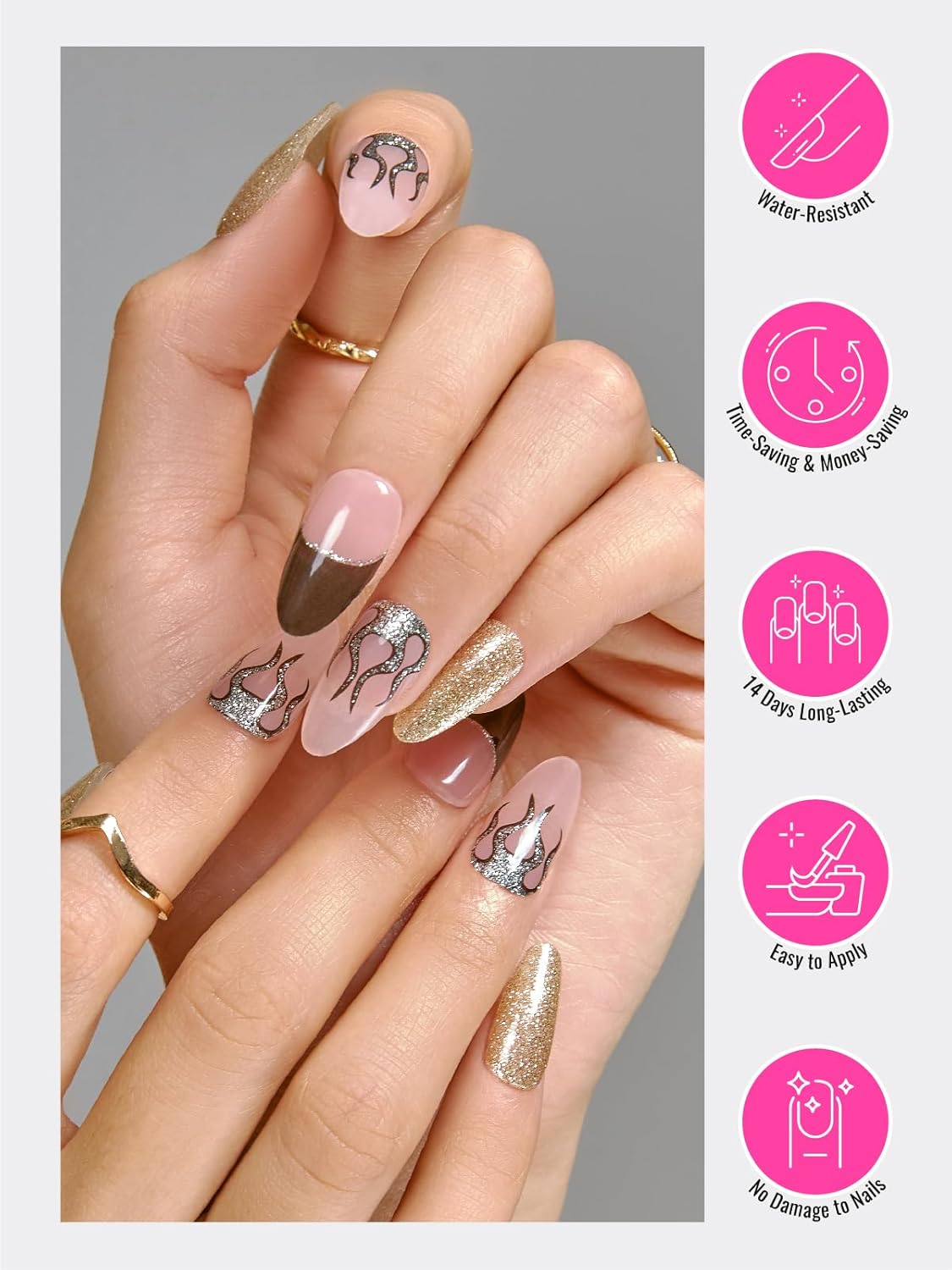 Semi Cured Gel Nail Strips, 30 pcs Gel Nail Wraps, Easy to Apply, Salon-Quality, 2 Weeks Long Lasting Pink Passion