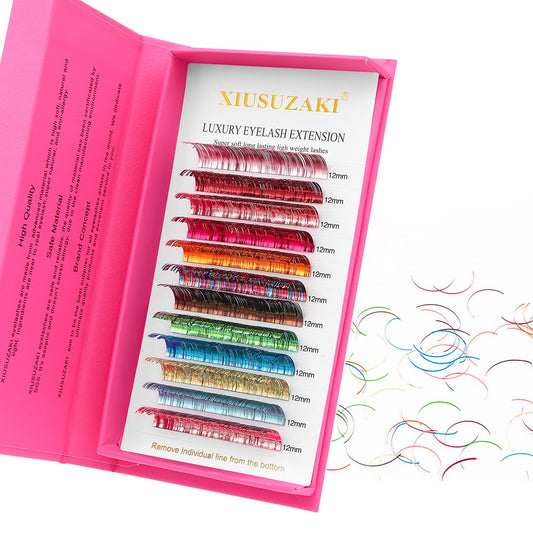 Glitter Spike Tinsel Eyelash Extensions 0.07 Colored Lashes Extension D Curl Lashes 14mm Lash Extensions Soft False Eyelashes Volume Lashes 12 Rows Professional Use(Glitter,0.07-D,14mm)