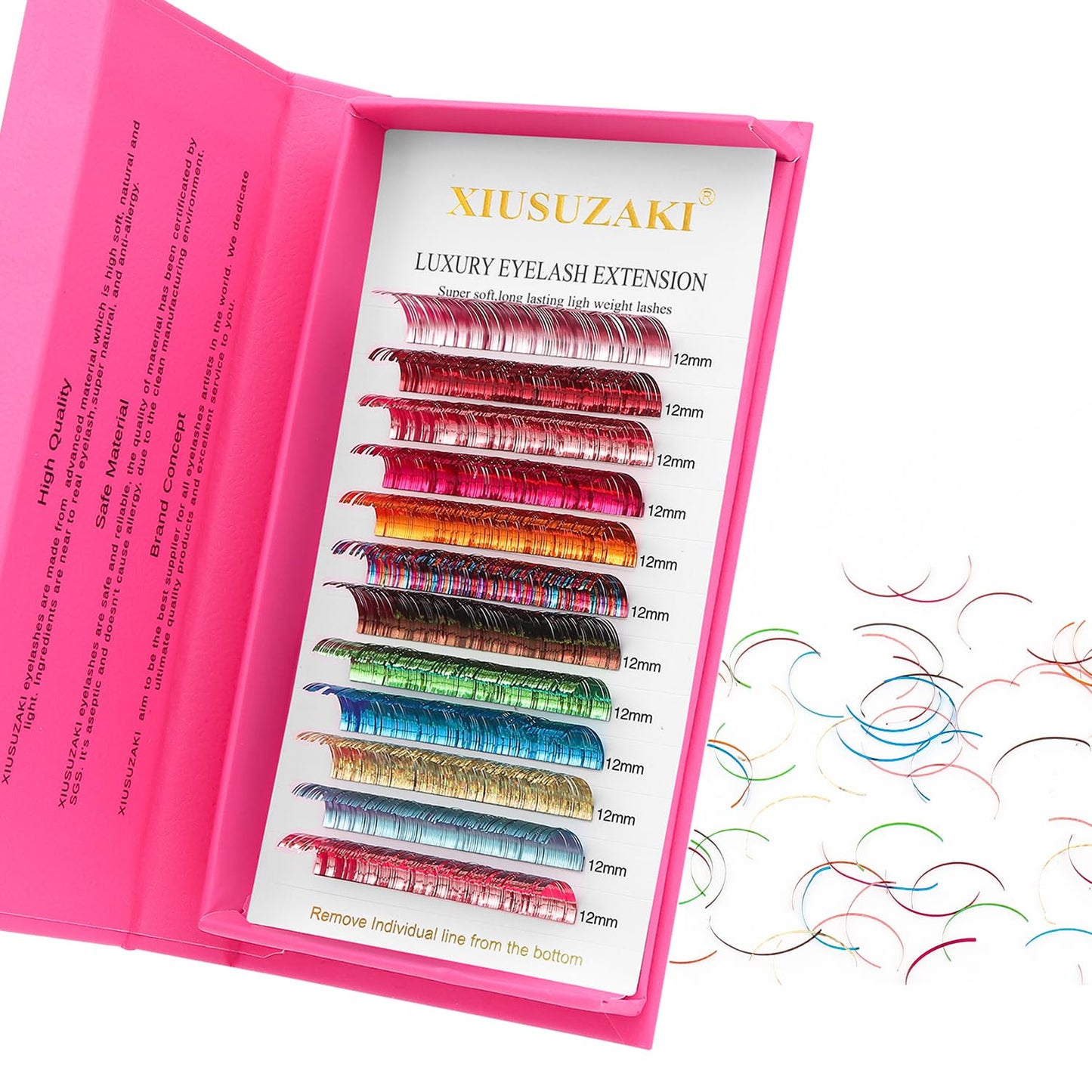 Glitter Spike Tinsel Eyelash Extensions 0.07 Colored Lashes Extension D Curl Lashes 10mm Lash Extensions Soft False Eyelashes Volume Lashes 12 Rows Professional Use(Glitter,0.07-D,10mm)