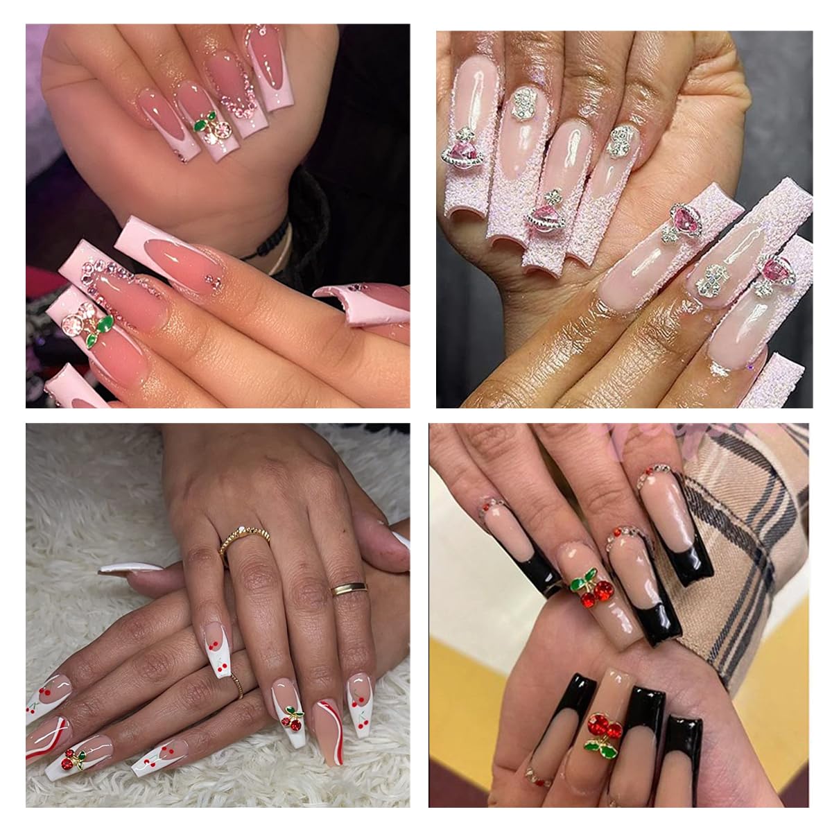 60Pcs Nail Charms Rhinestone Red Pink Cherry Nail Art Gems Star Heart Planet Nail Jewelry Decorations Saturn Shape Acrylic Nail Accessories for Women Girl DIY Crafts Supplies