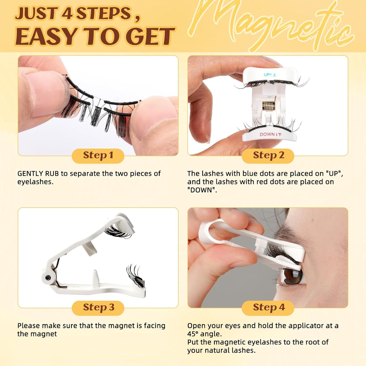 QUEWEL Magnetic Eyelashes, Reusable No Glue Needed Magnetic Eyelashes Kit with Applicator Lash Clusters Kit without Eyeliner So Soft and Easy to Wear and Remove (G-RC-C)