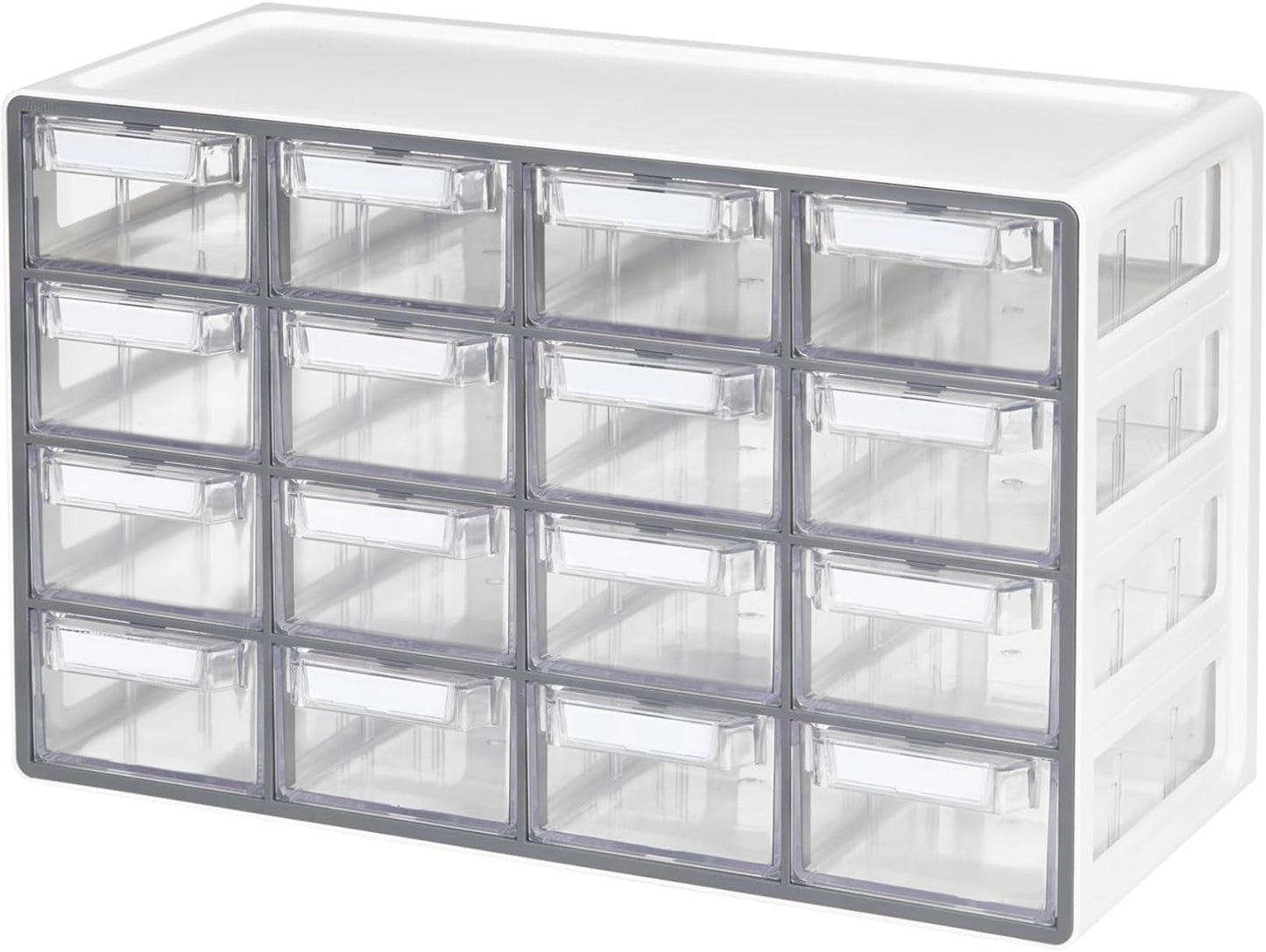 Blue Ginkgo Medium 16-Drawer Cabinet – Stackable Clear Organizer for Hardware, Beads, Plastic Bricks, Office, and Craft Storage (Made in Korea, Gray)