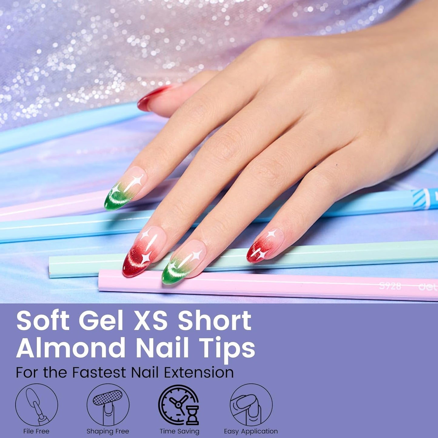 Extra Short Almond Nail Tips: 240Pcs Small Almond Shape Soft Gel Fake Nail Tips for Nail Extension, 12 Sizes Full Cover Clear Press on Nails for Girls for Home DIY Salon