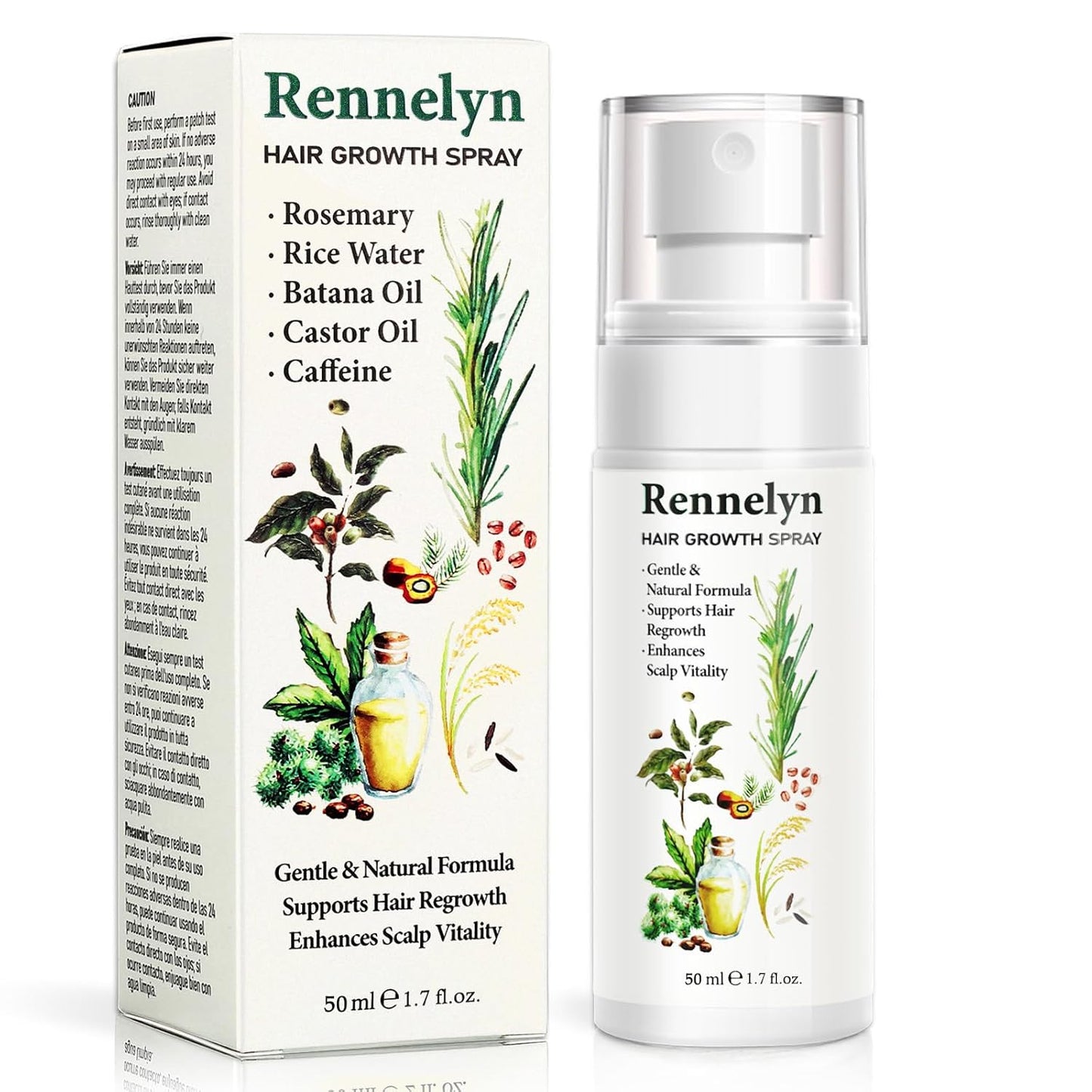 Natural Hair Growth Oil Spray: Rosemary Castor Batana Oil with Rice Water Lotion for Hair Thickening For Women 60ML