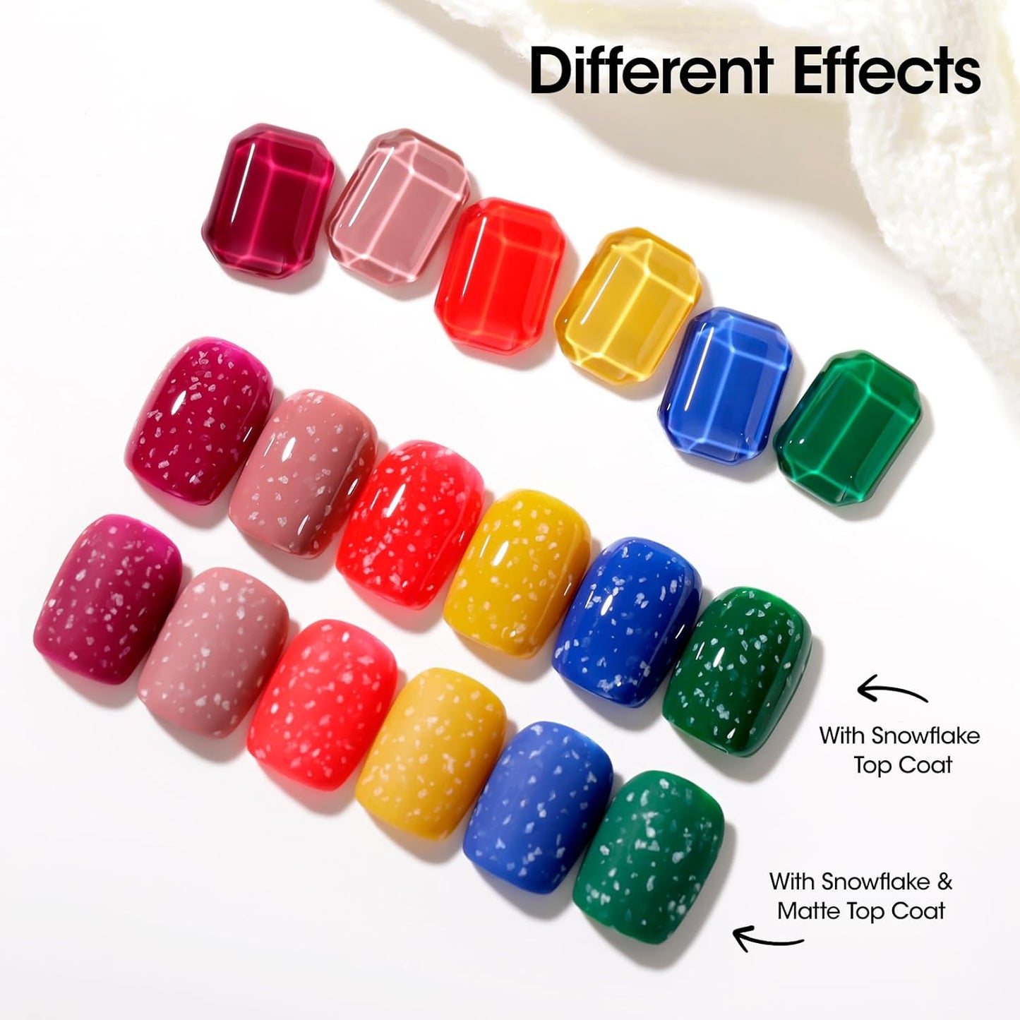 GELLEN Glitter Gel Top Coat, Snowflake Top Coat Nail Polish, Soak off Clear Glossy No Wipe Gel with Shimmer Finish, UV/LED Lamp Needed, Manicure Nail Art Gift for Halloween/Christmas/New Year