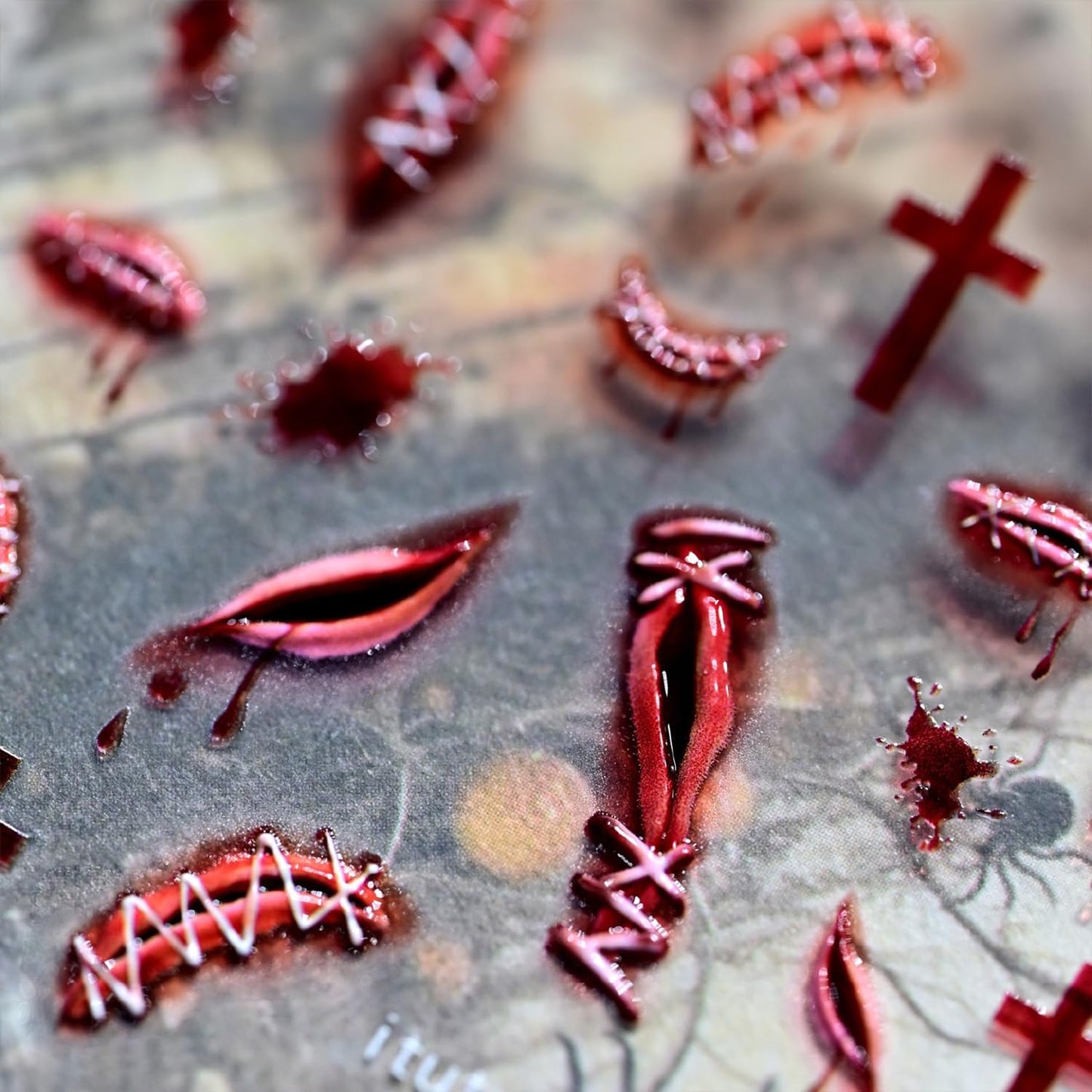 Halloween Nail Stickers for Nail Art Scary Stitch Nail Art Stickers Cross Blood Red 5D Embossed Wound Nail Decals Self-Adhesive Nails Supply Manicure Sliders Devil for Nails Decoration
