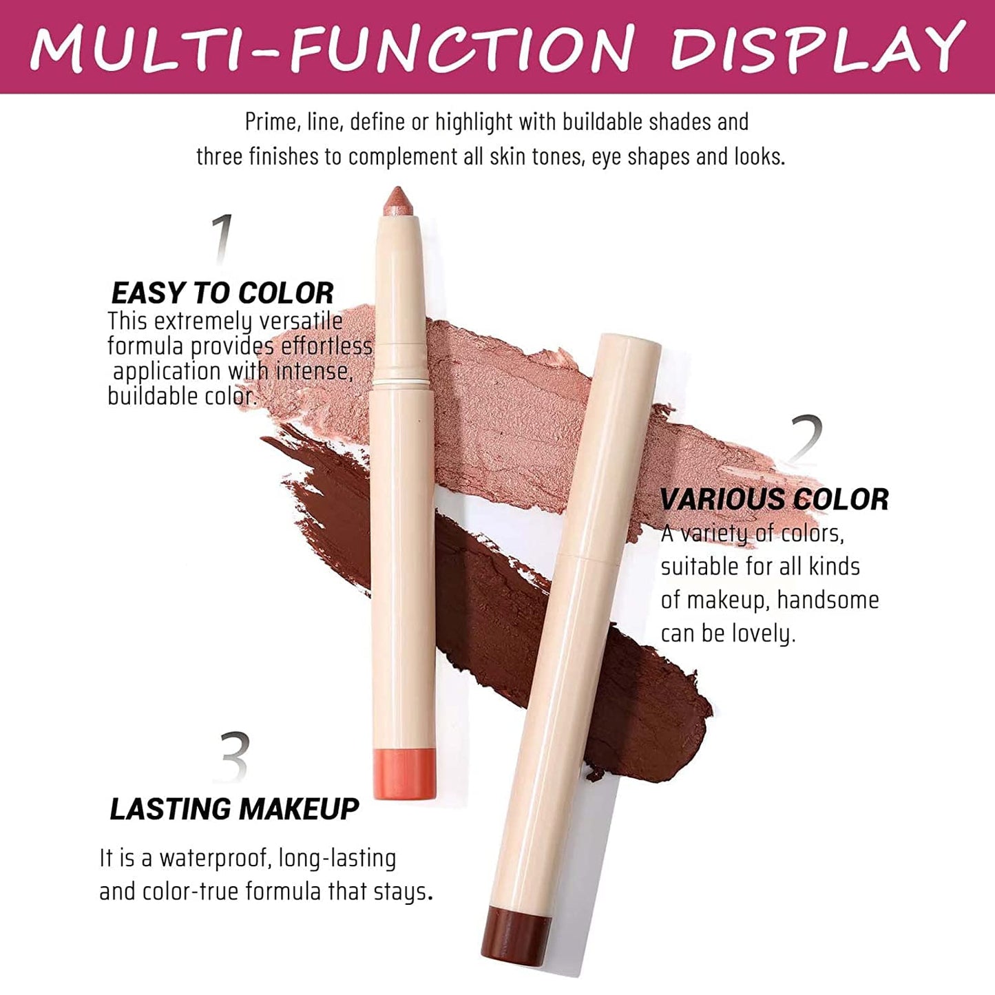 Enthusiasm Matte Eyeshadow Stick, Cream Eyeshadow Pencil, Long Lasting Waterproof Eye Shadow, High Pigment Hypoallergenic Highlighter Stick - Create Multi-Dimensional Eyes Look