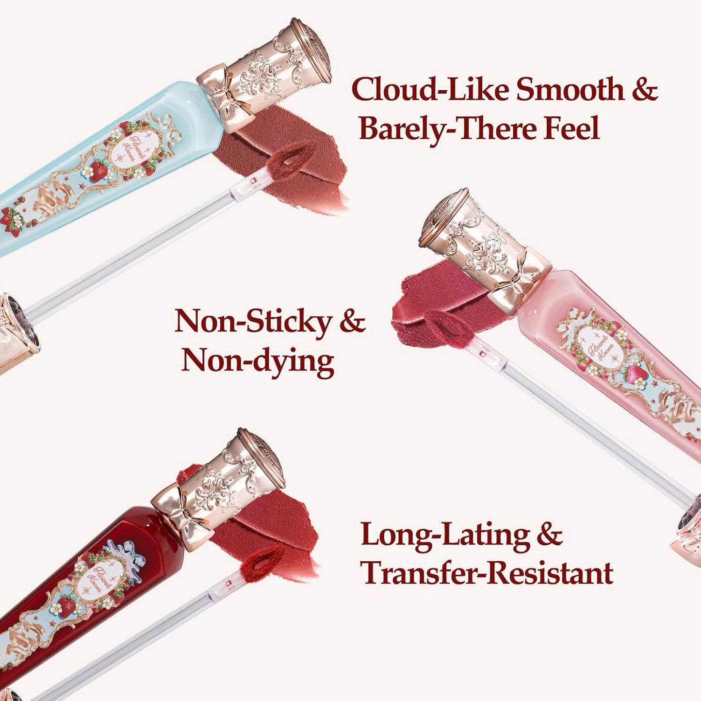 Flower Knows Strawberry Rococo Cloud Lip Cream,Velvety Matte Liquid Lipstick,Red Lipstick,Long Lasting Lip Stain,Kiss-proof Blurred Lipstick for Girls&Women,0.12 Fl Oz(S08 Velvet Redwood)