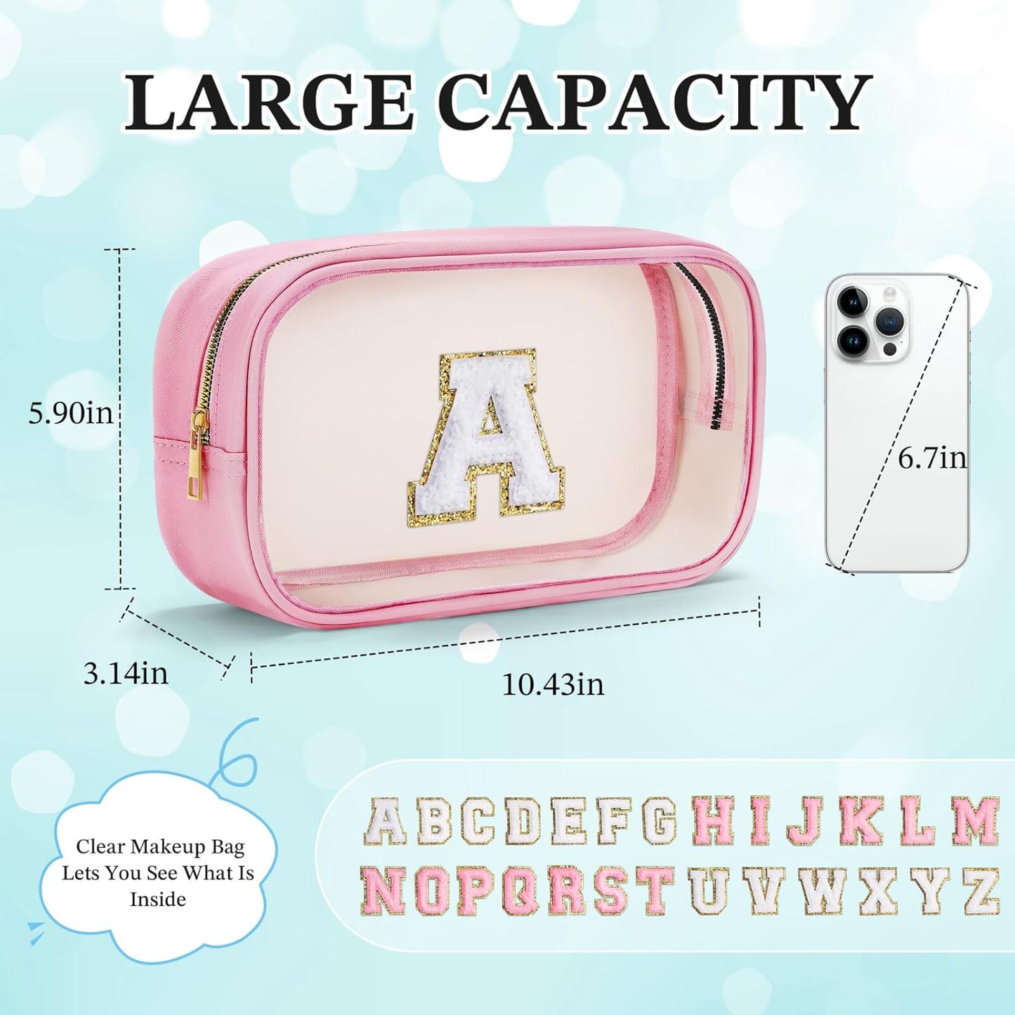 YOOLIFE Travel Clear Makeup Bag Toiletry Bag, Make up Bag Waterproof Toiletry Bags for Women Cosmetic Bag Preppy Stuff Birthday Gifts for Women Personalized Pink Mother Girlfriend Wife Gifts Letter G