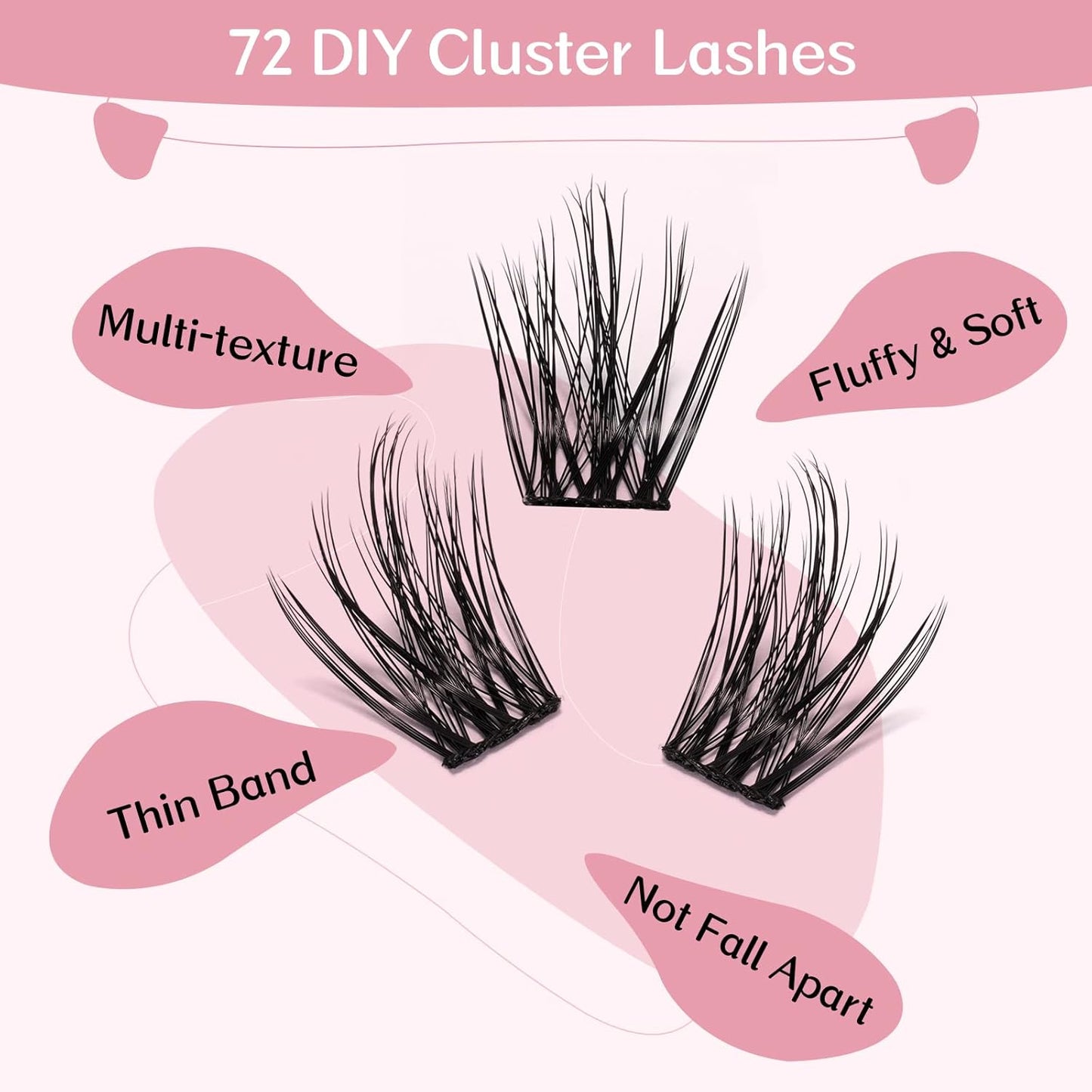 Cluster Lashes 72 Pcs Lash Clusters DIY Eyelash Extension Individual Lashes Thin Band Easy to Apply at home Lashes (Attraction D-8-16 mix)