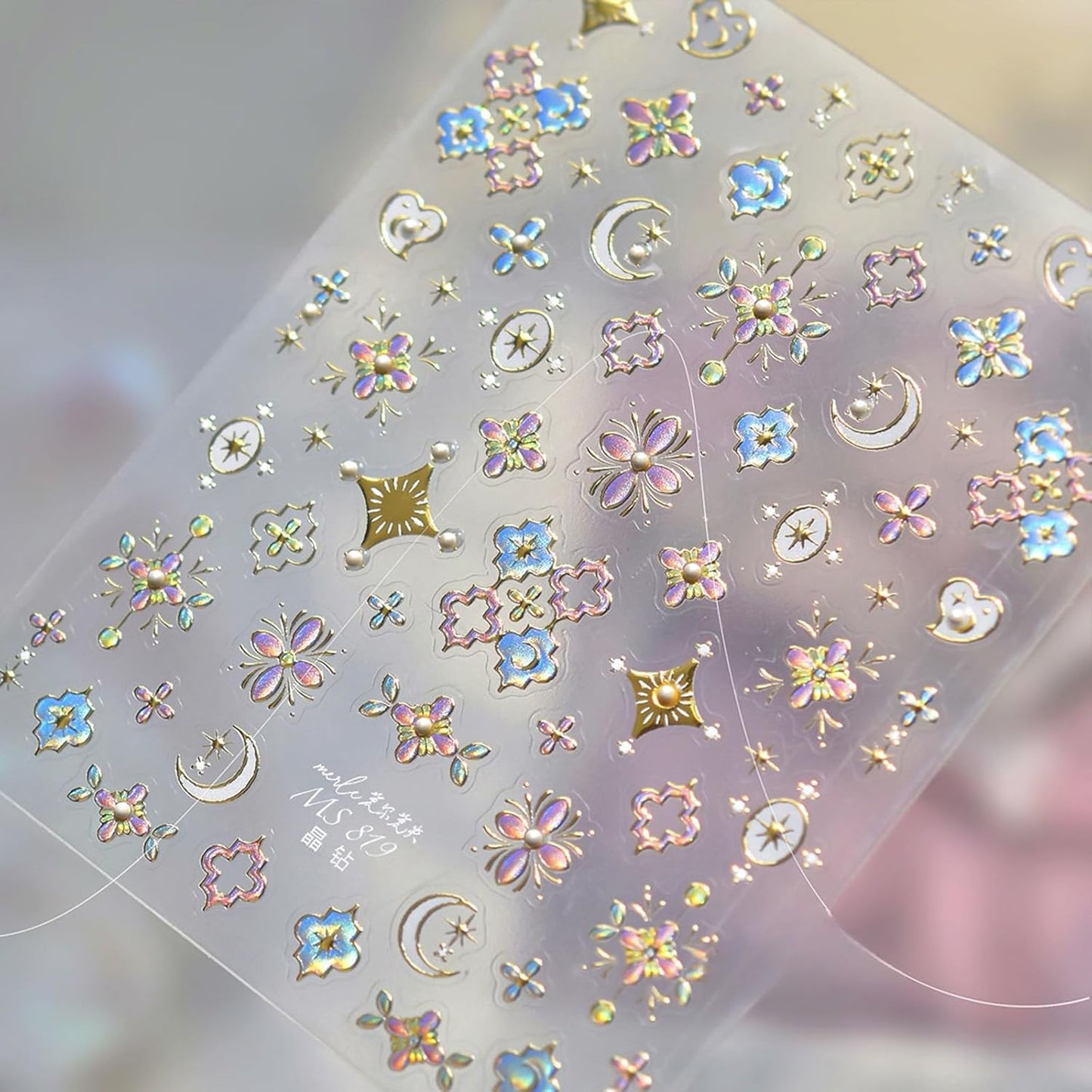 1Pcs Gold Nail Stickers 5D Sun Moon Heart Nail Decals Bohemian Style Nail Art Stickers Embossed Self-Adhesive Sun Moon Nail Decals Bohemia Flower Nails Designs Nails Decoration for Women Nail Supplies